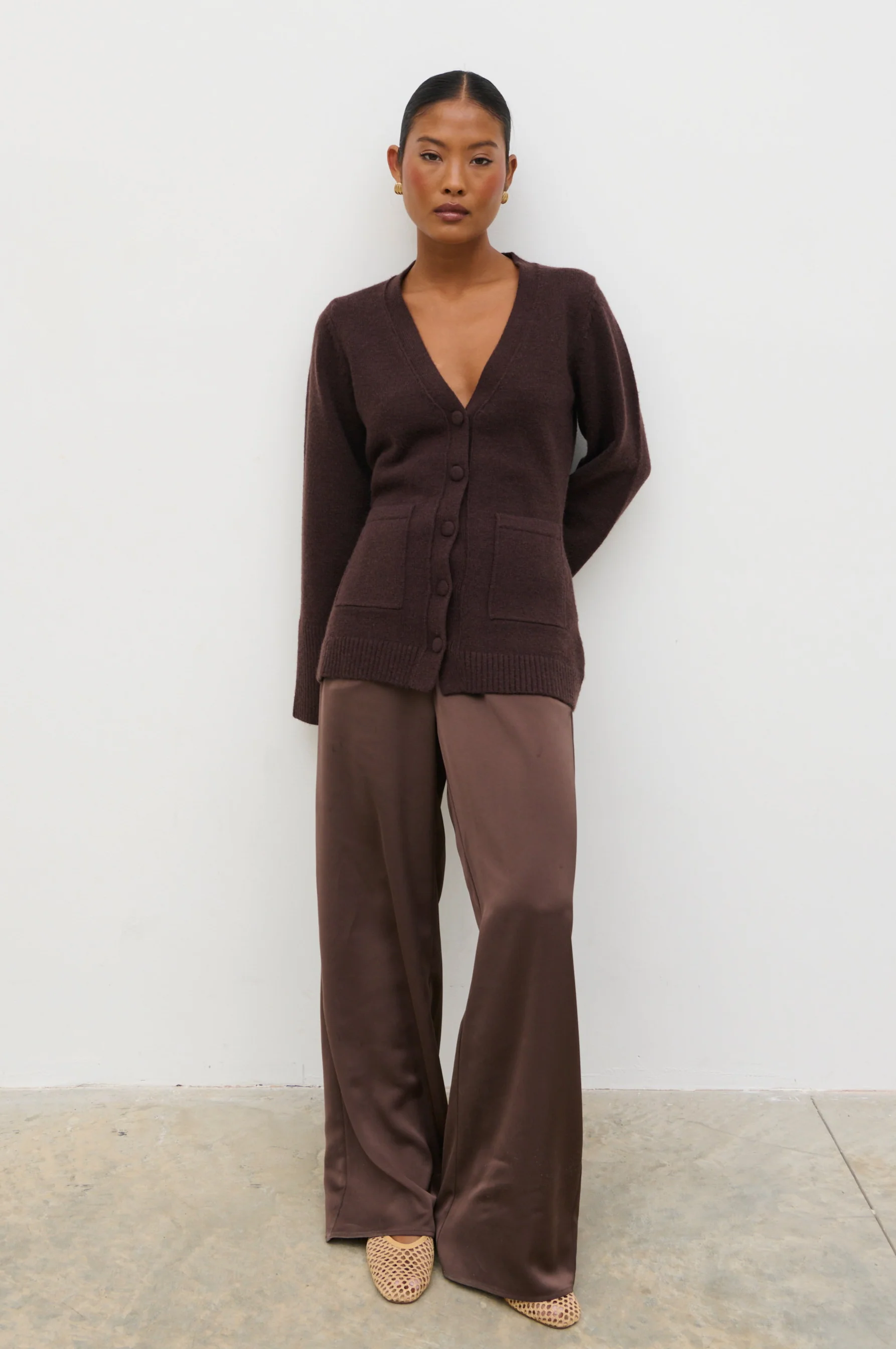 Florie Knit Cardigan with Scarf - Chocolate Brown - Image 7