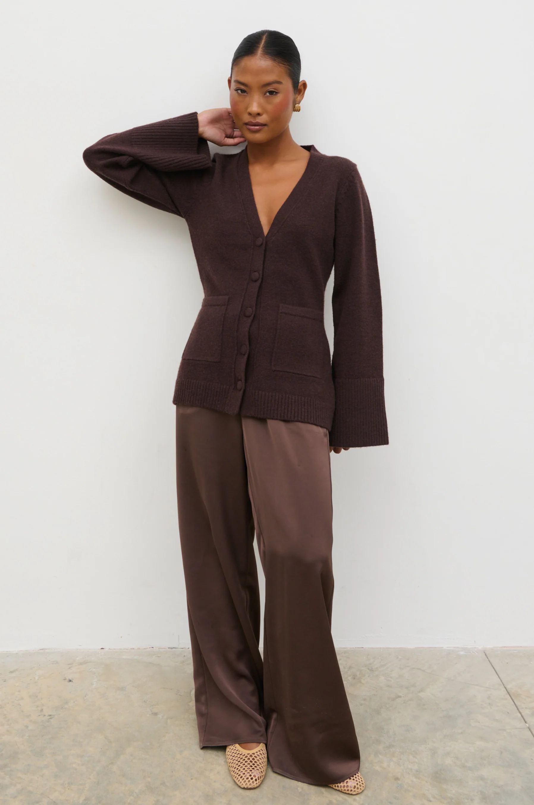 Florie Knit Cardigan with Scarf - Chocolate Brown - Image 8