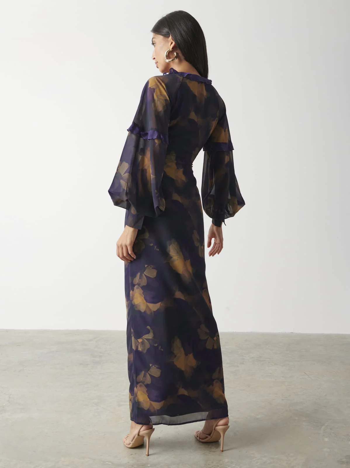 Francesca Frill Maxi Dress - Dark Amethyst & Saffron Floral - Image 3