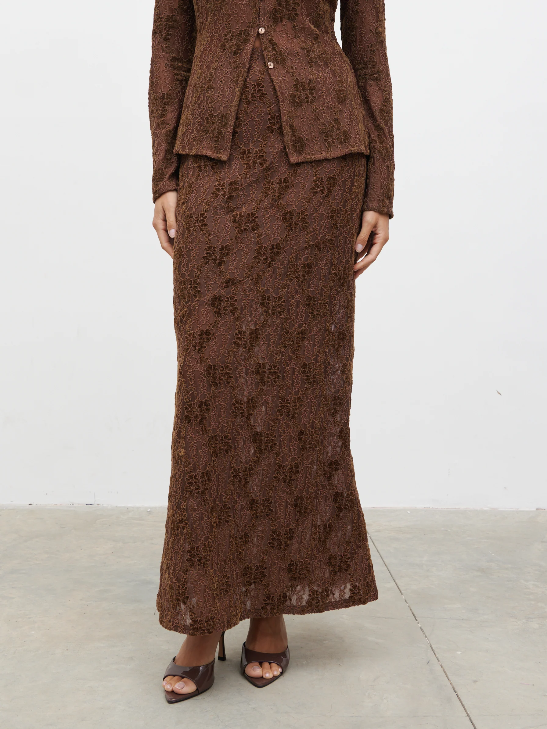 Francessca Lace Maxi Skirt - Brown Velvet - Image 2