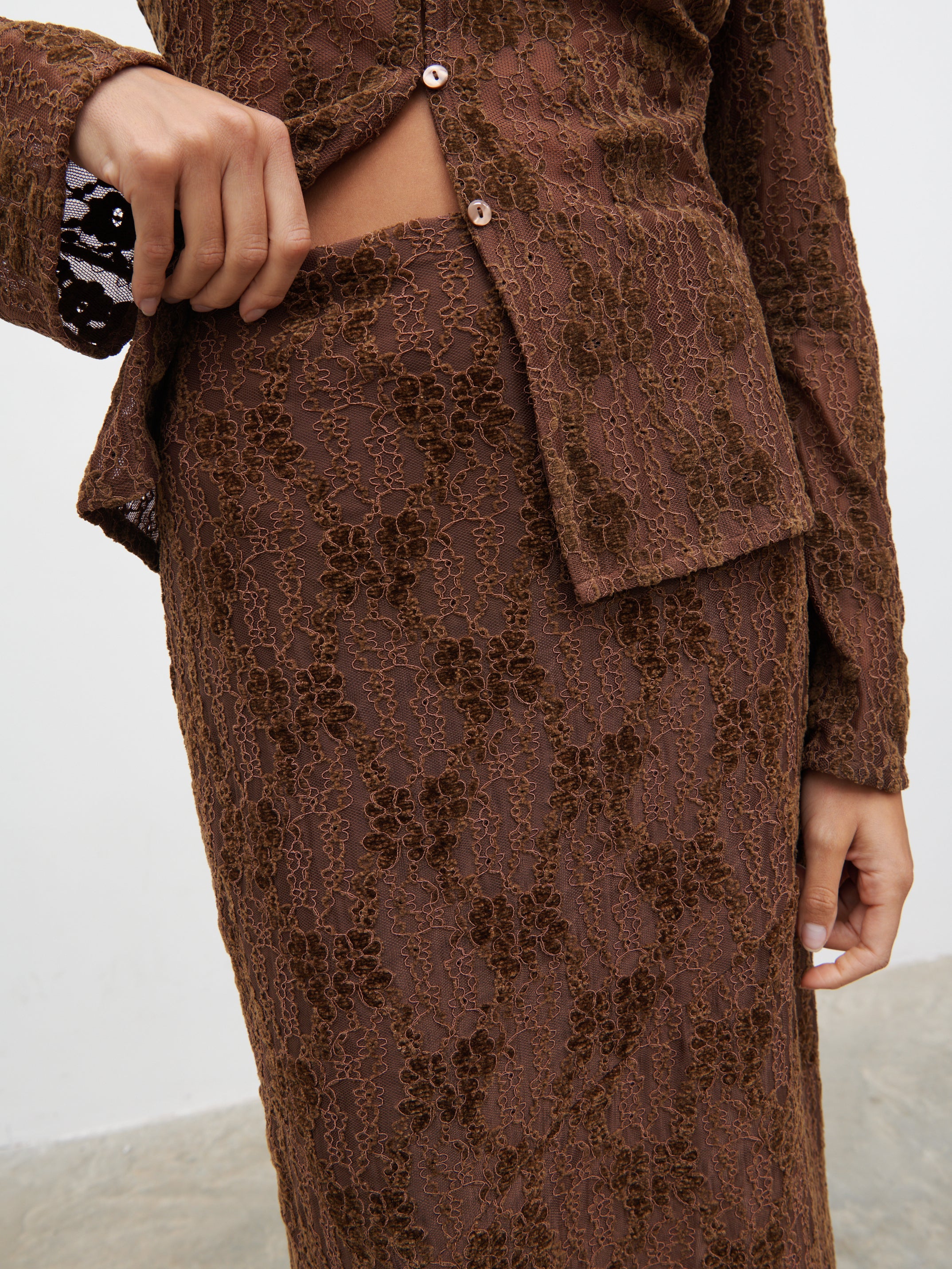 Francessca Lace Maxi Skirt - Brown Velvet - Image 3