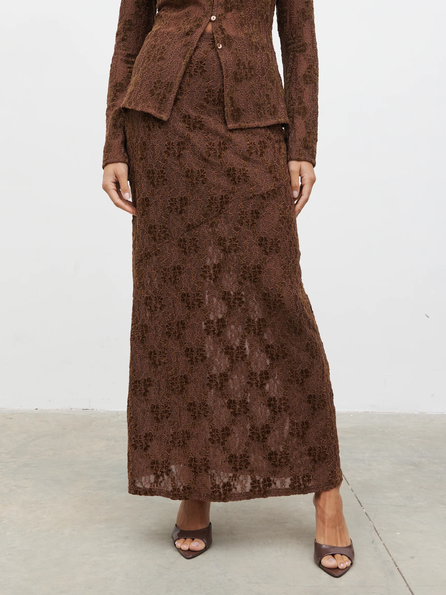 Francessca Lace Maxi Skirt - Brown Velvet - Image 4