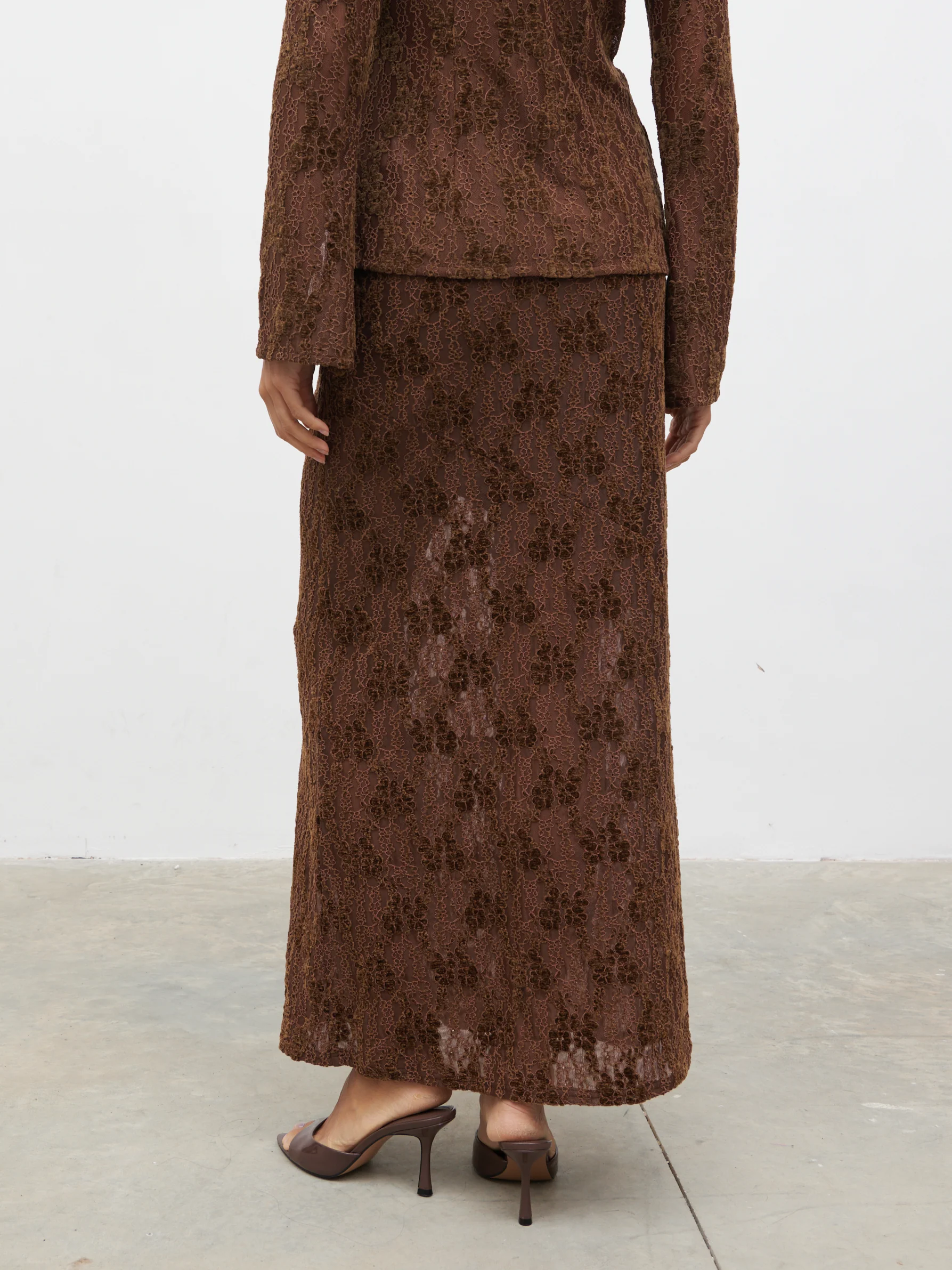 Francessca Lace Maxi Skirt - Brown Velvet - Image 5