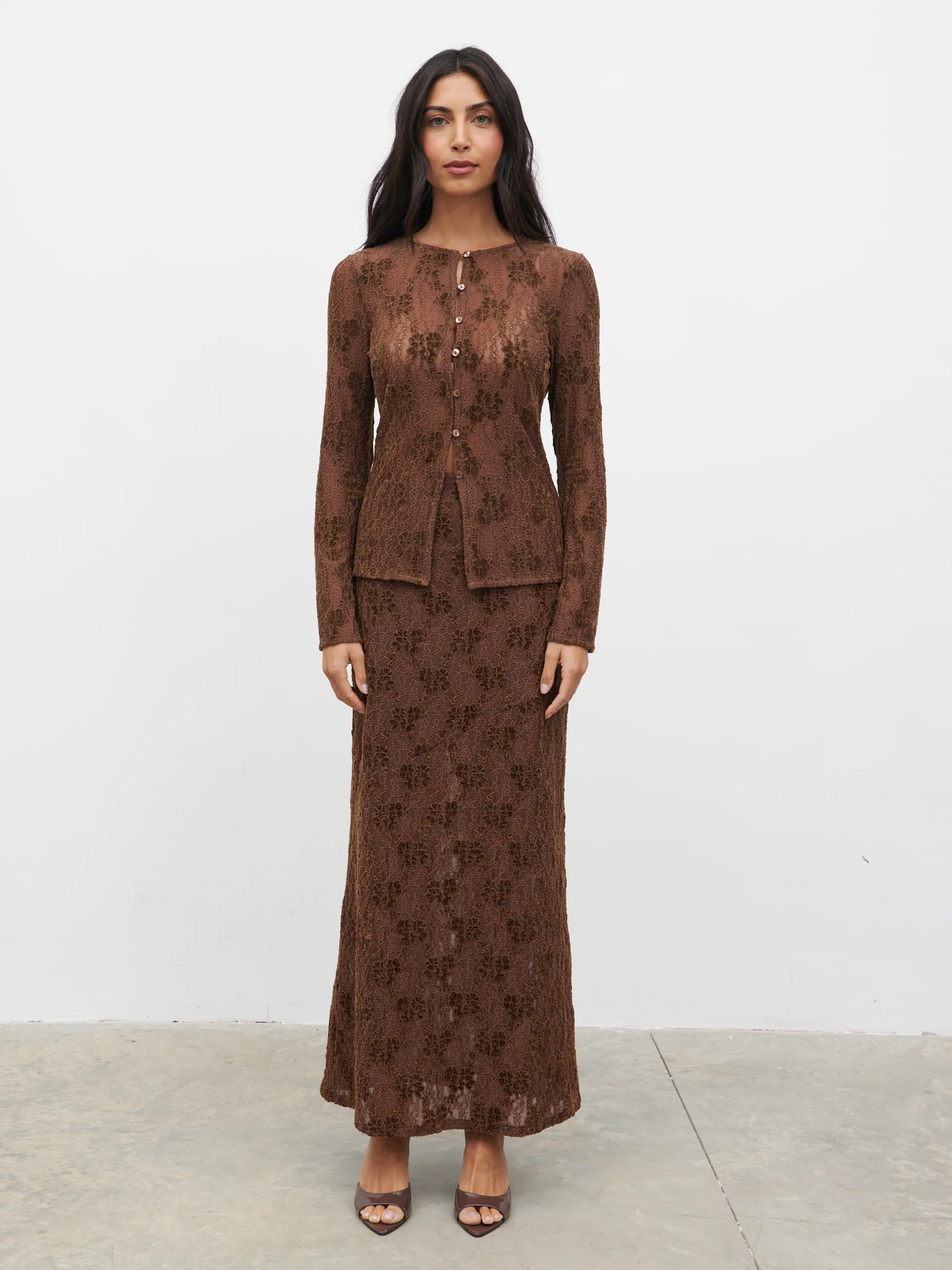 Francessca Lace Maxi Skirt - Brown Velvet - Image 6