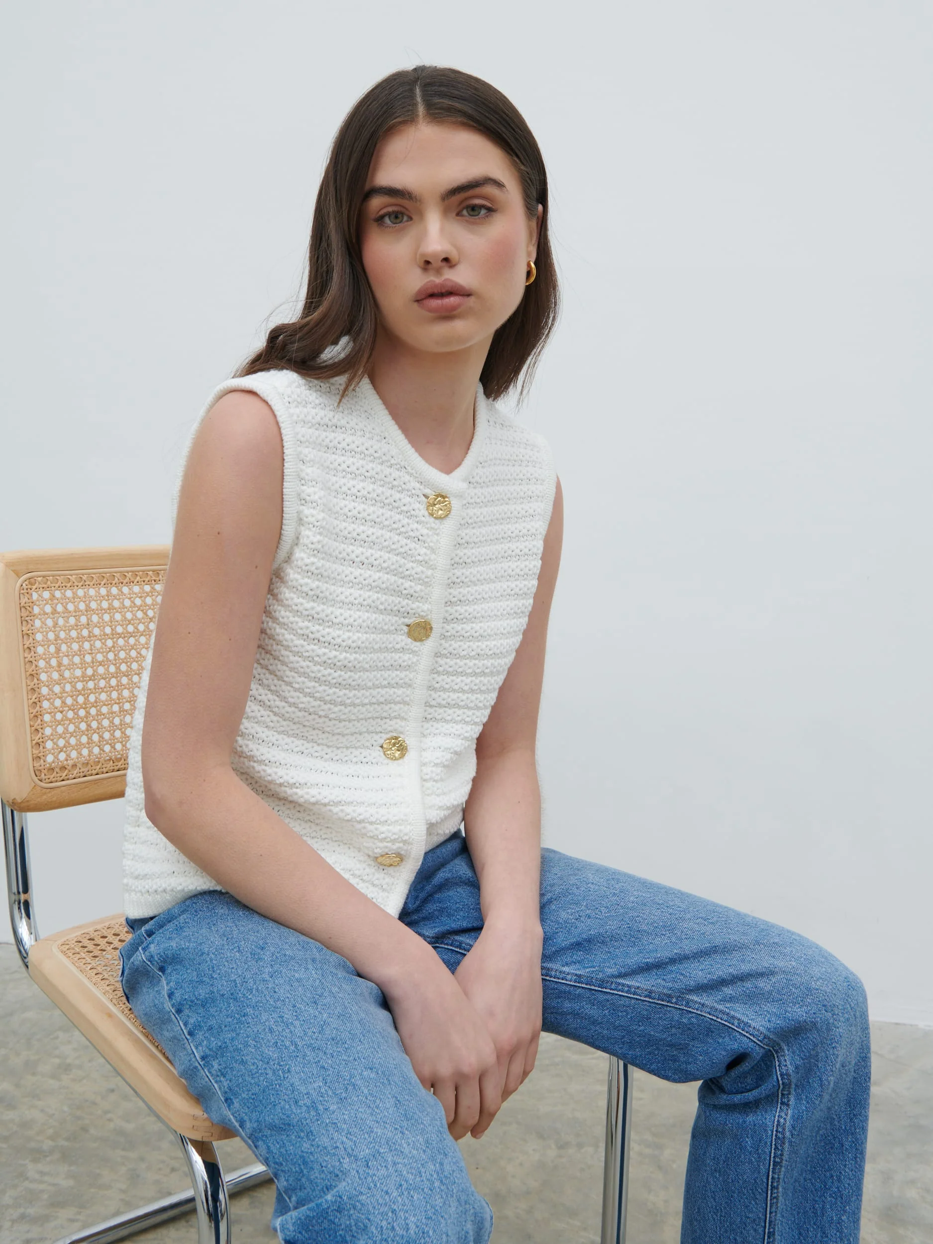 Frankie Crochet Knit Waistcoat - Cream - Image 10