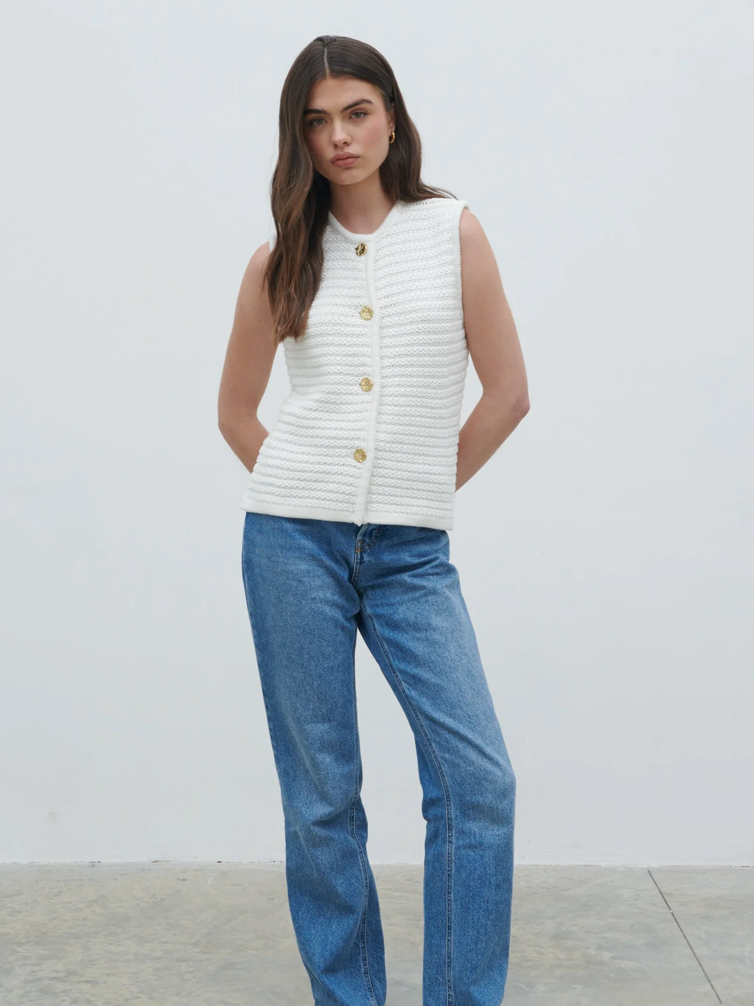 Frankie Crochet Knit Waistcoat - Cream - Image 11