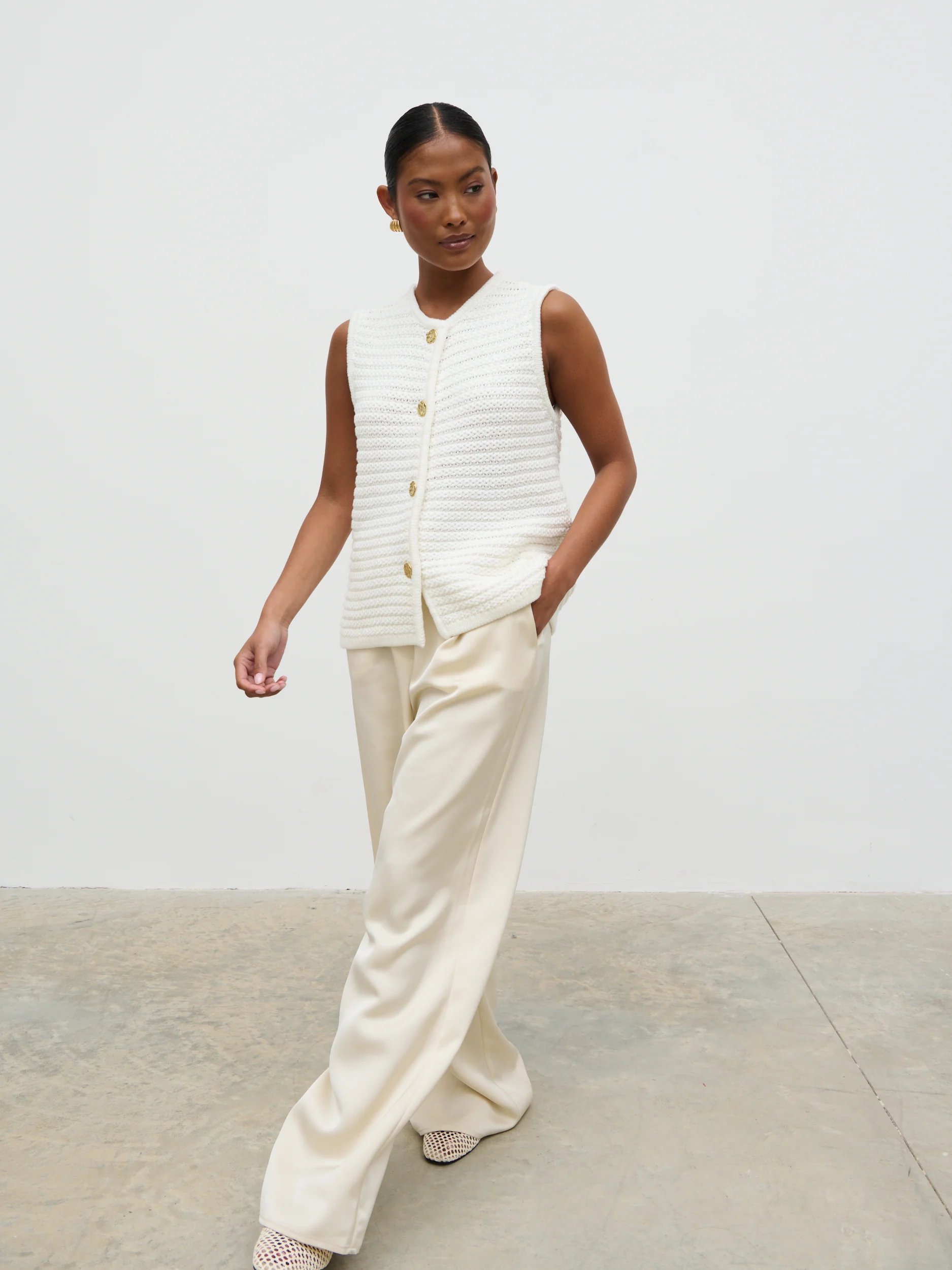 Frankie Crochet Knit Waistcoat - Cream - Image 6