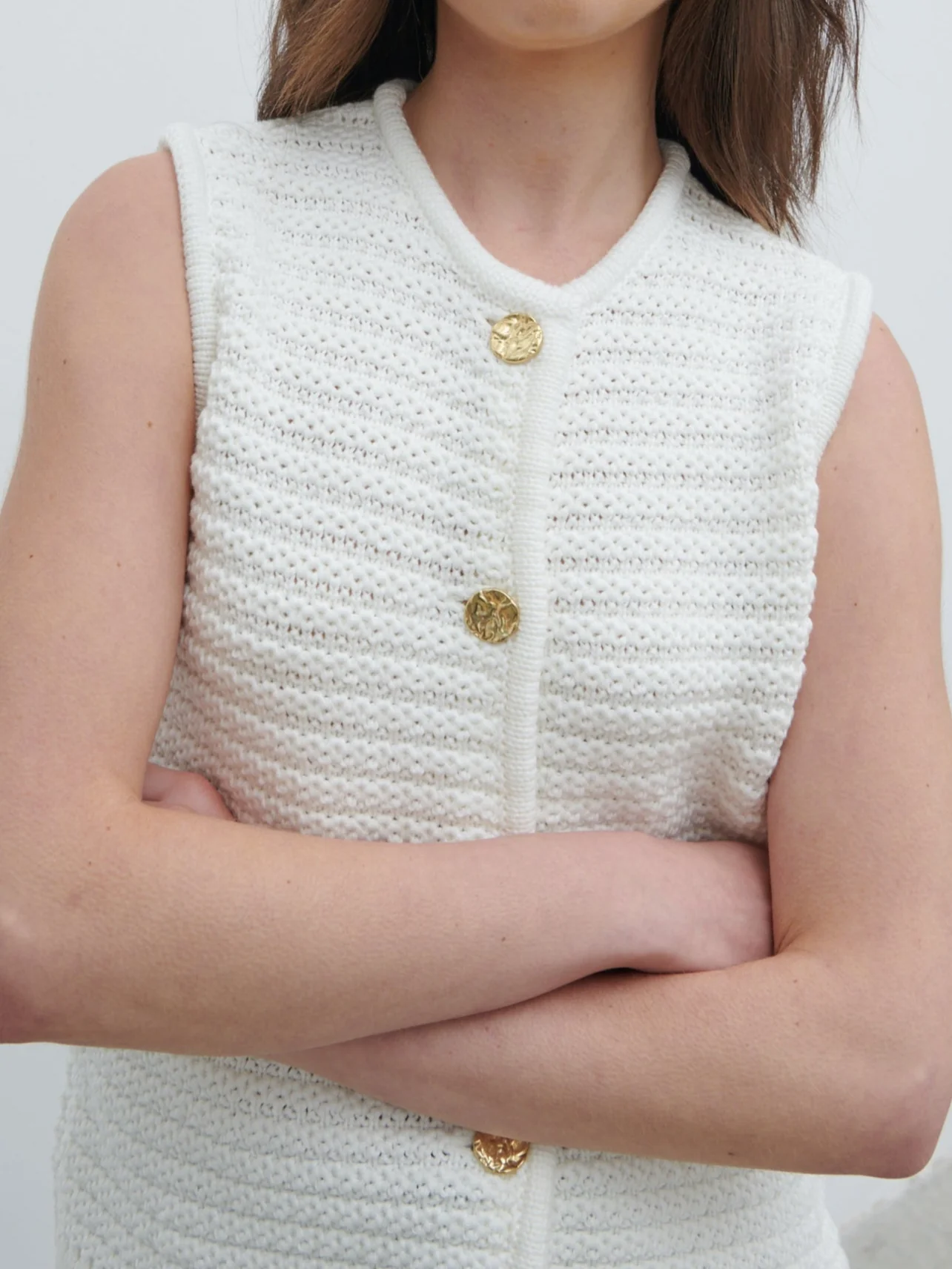 Frankie Crochet Knit Waistcoat - Cream - Image 8