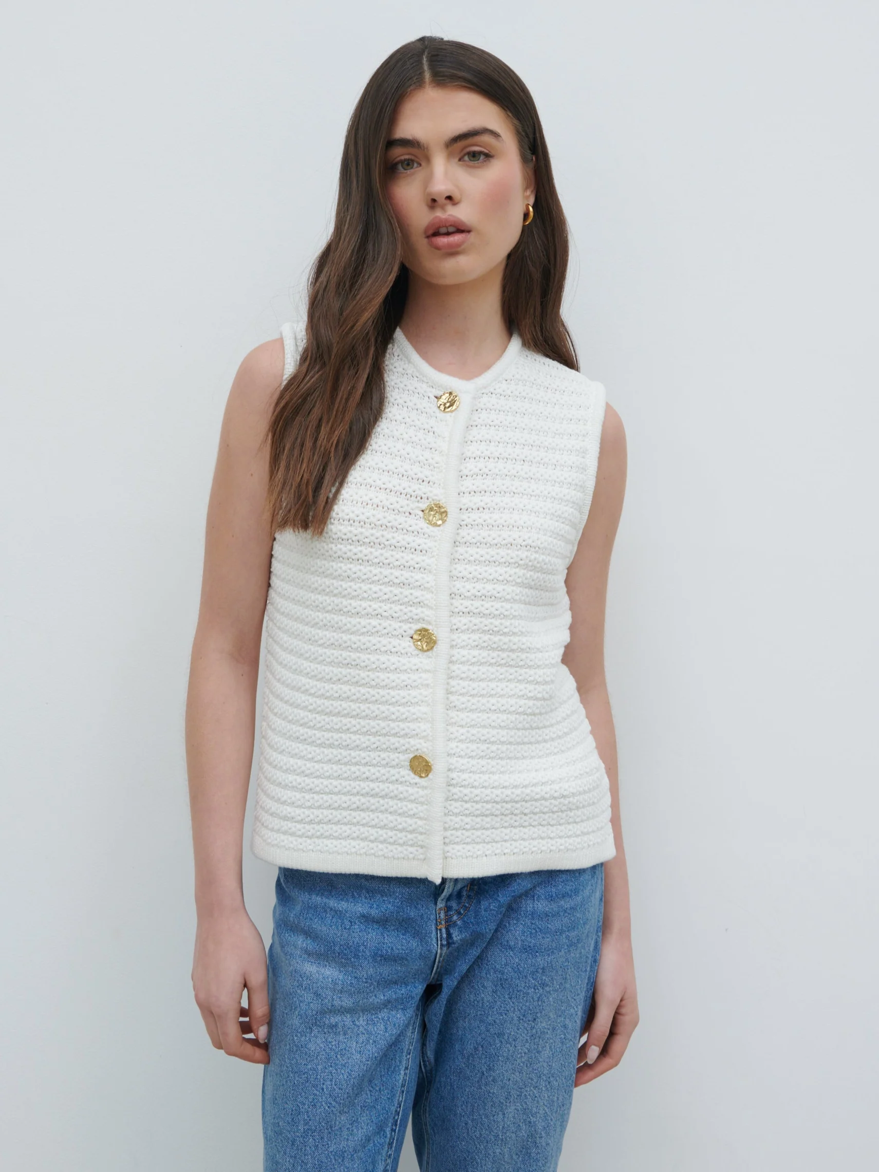 Frankie Crochet Knit Waistcoat - Cream - Image 9