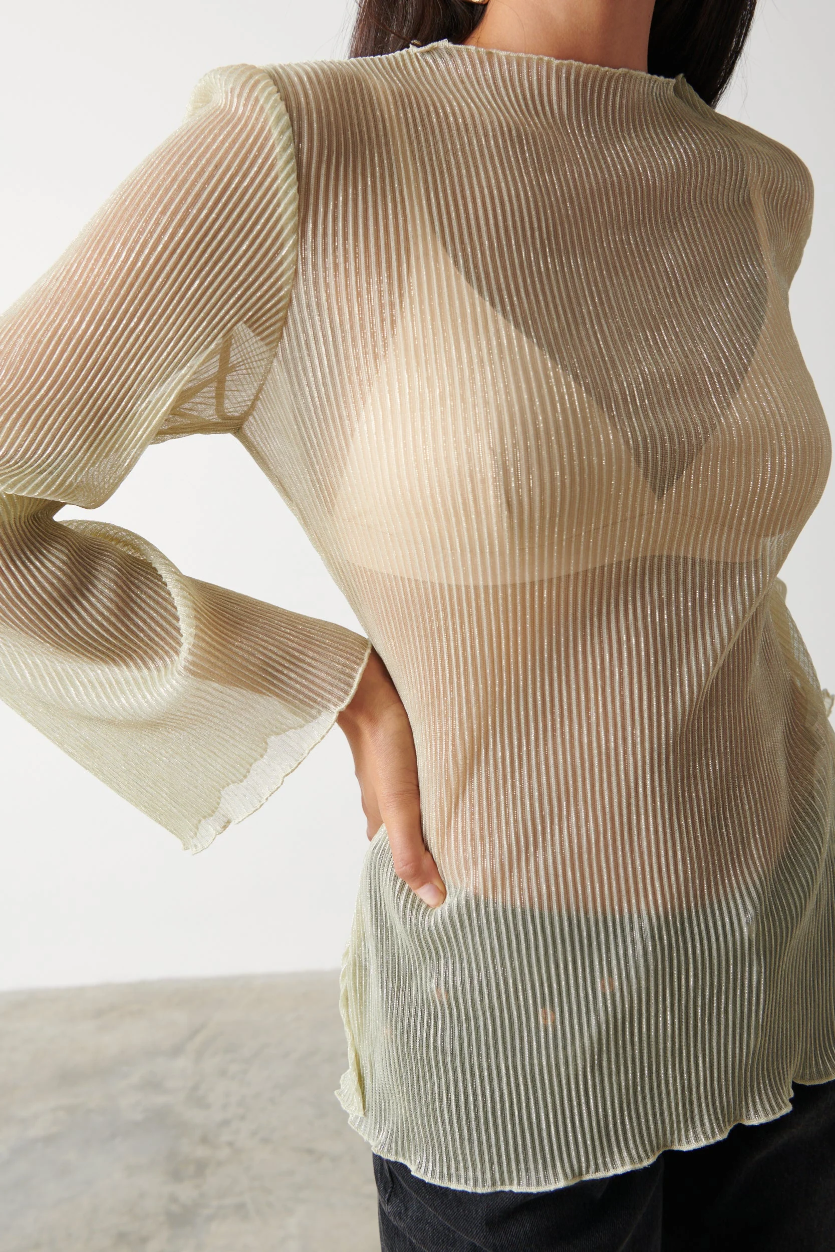 Fraser Sheer Plisse Top - Gold - Image 4