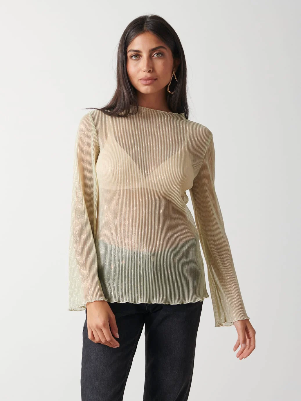 Fraser Sheer Plisse Top - Gold - Image 5