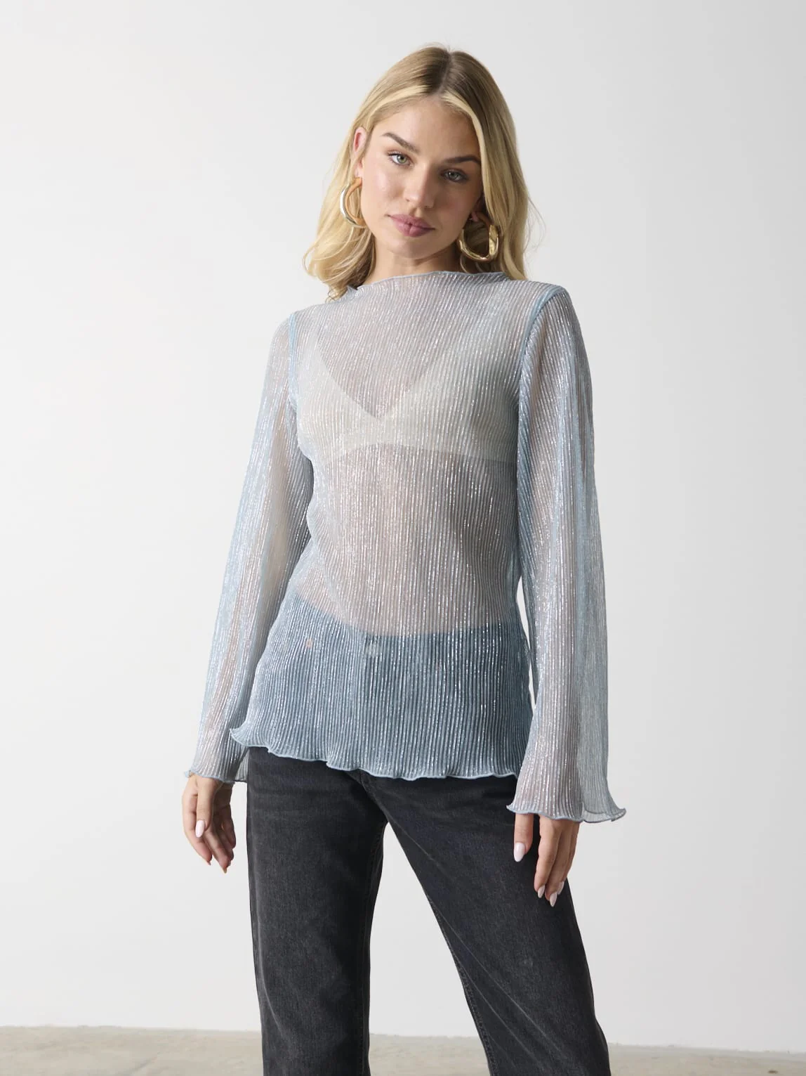 Fraser Sheer Plisse Top - Powder Blue - Image 2
