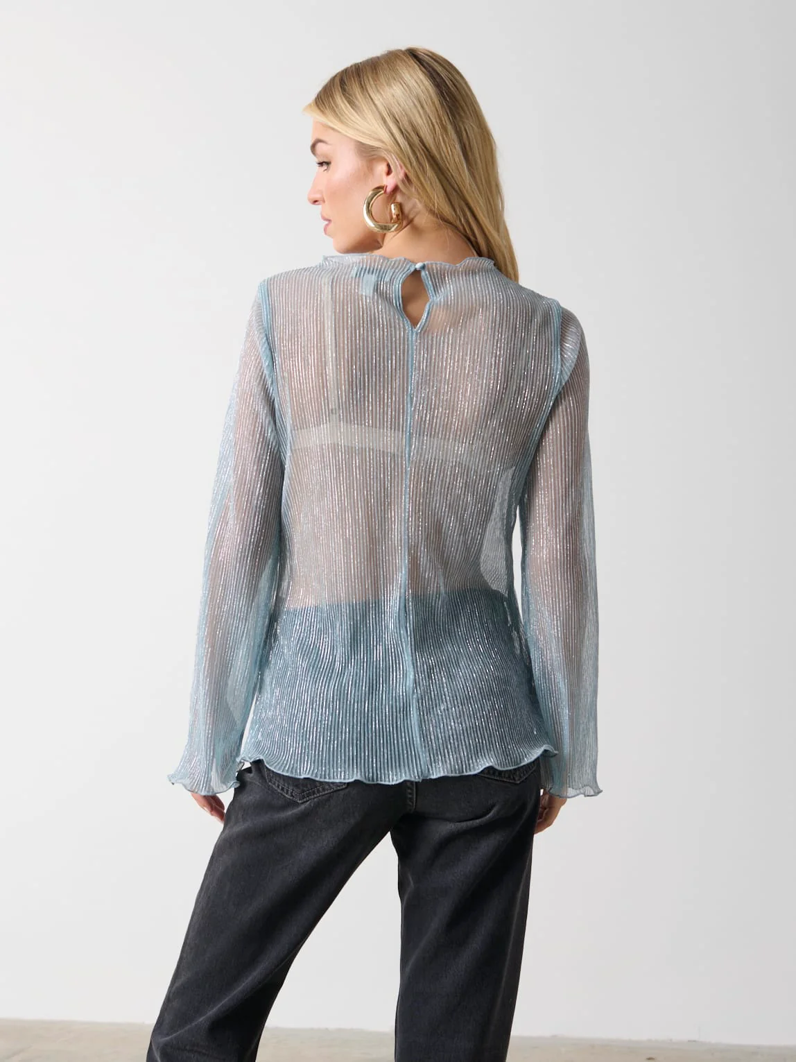 Fraser Sheer Plisse Top - Powder Blue - Image 3