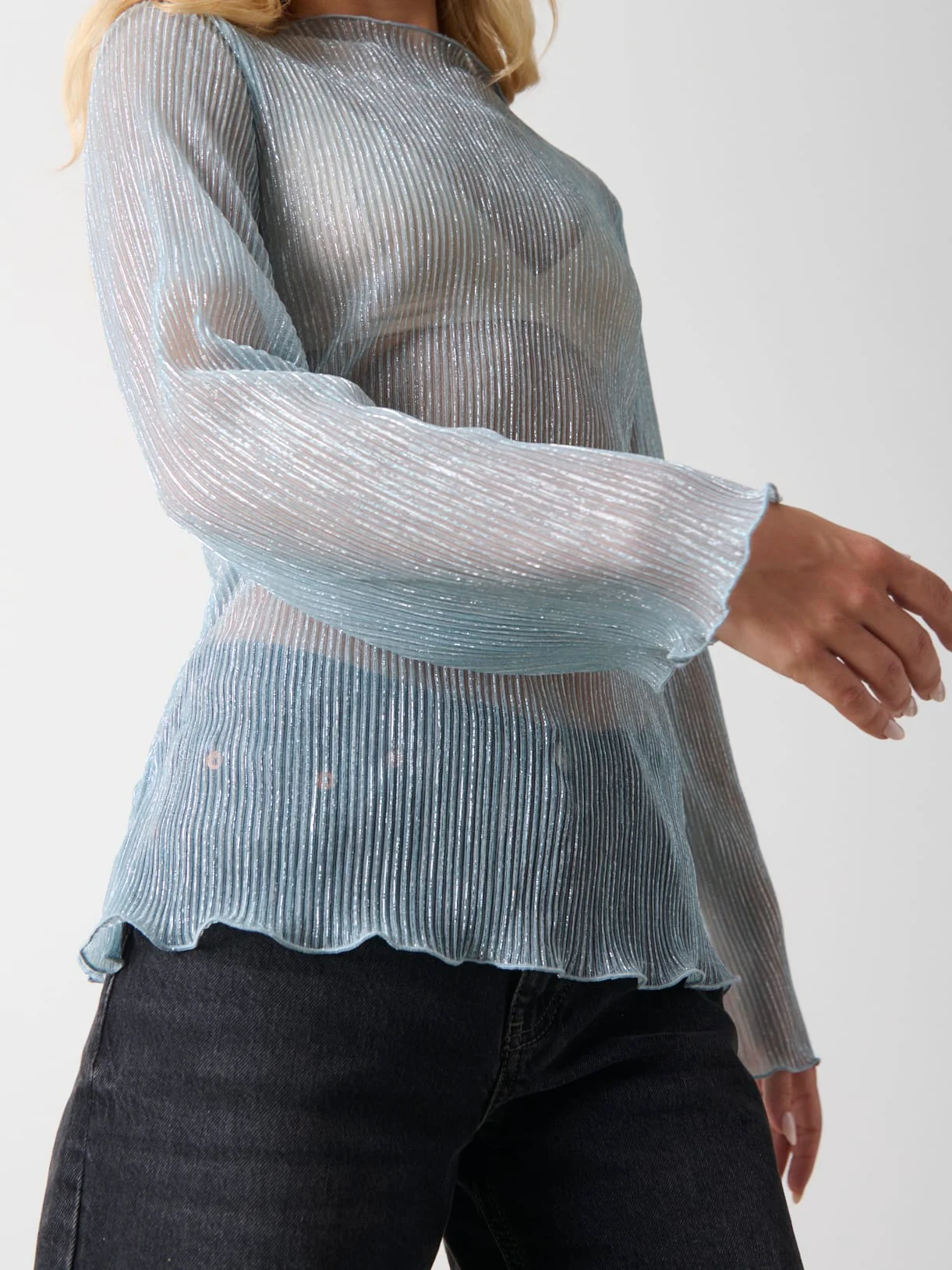 Fraser Sheer Plisse Top - Powder Blue - Image 4