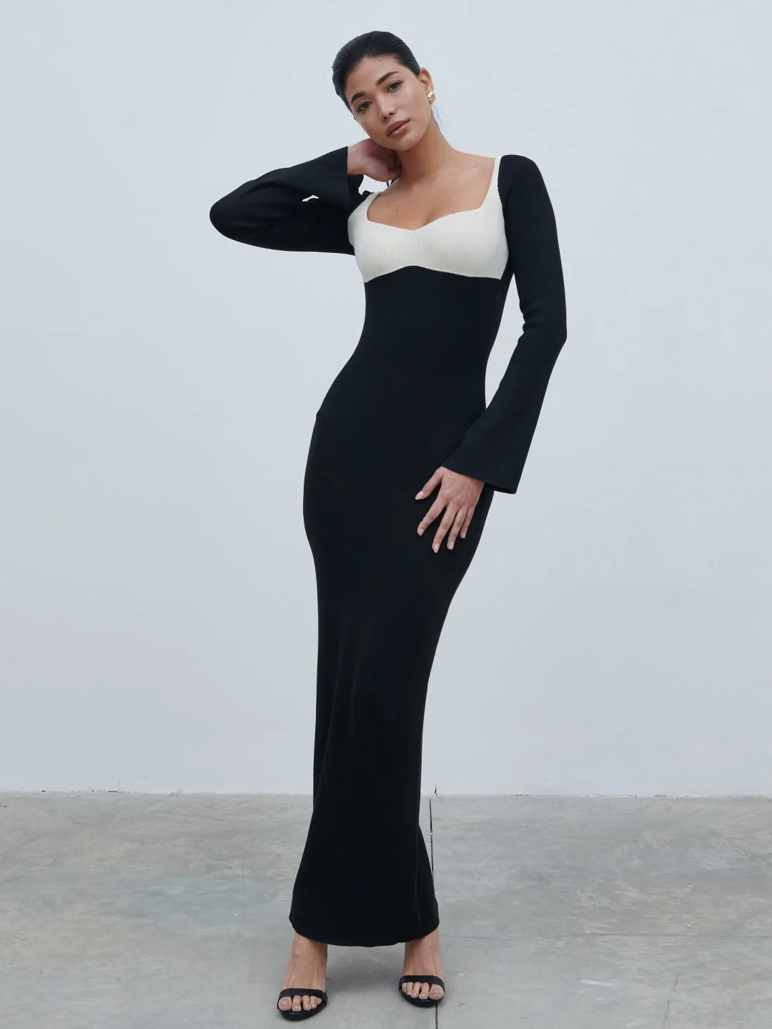 Freya Contrast Knit Maxi Dress - Black and Cream - Image 3