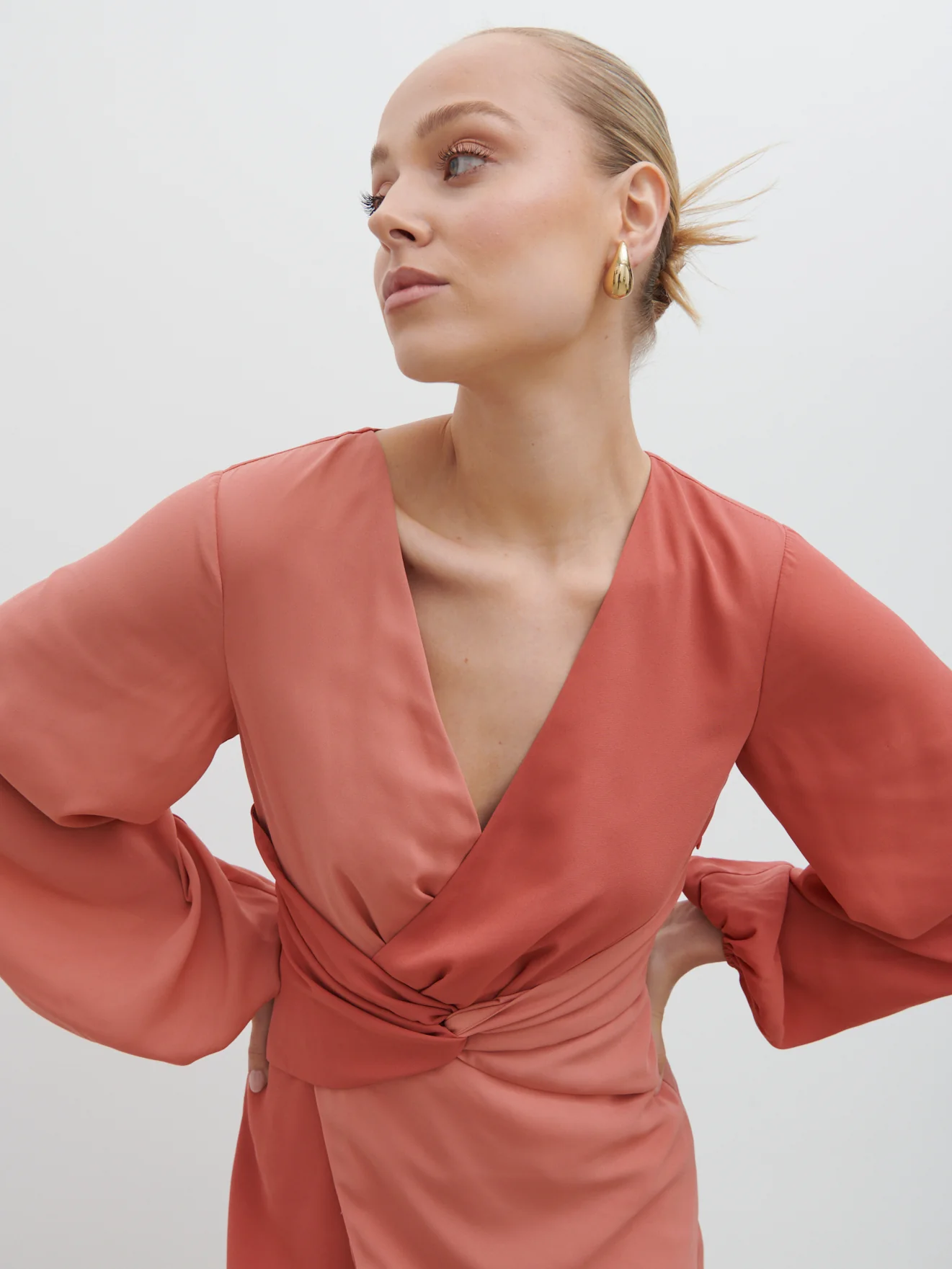Friena Knot Contrast Midaxi Dress - Terracotta and Dusky Rose - Image 2