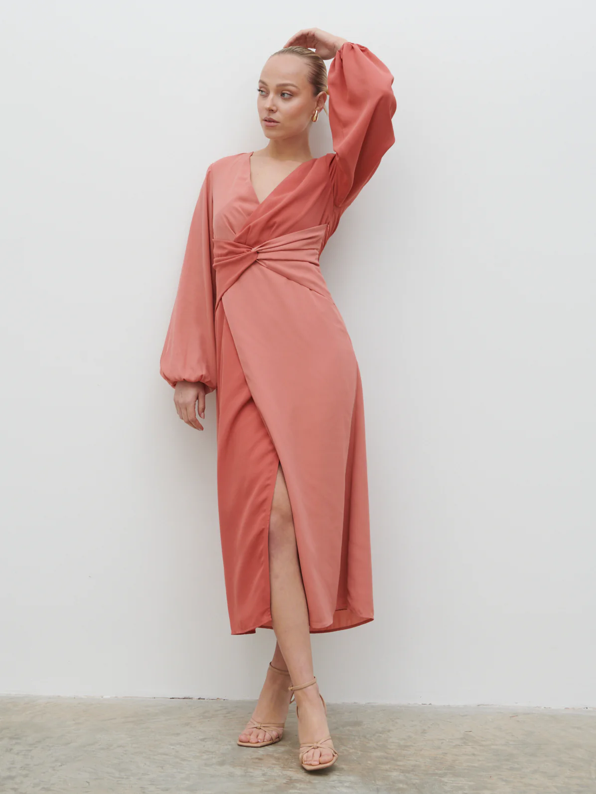 Friena Knot Contrast Midaxi Dress - Terracotta and Dusky Rose - Image 4