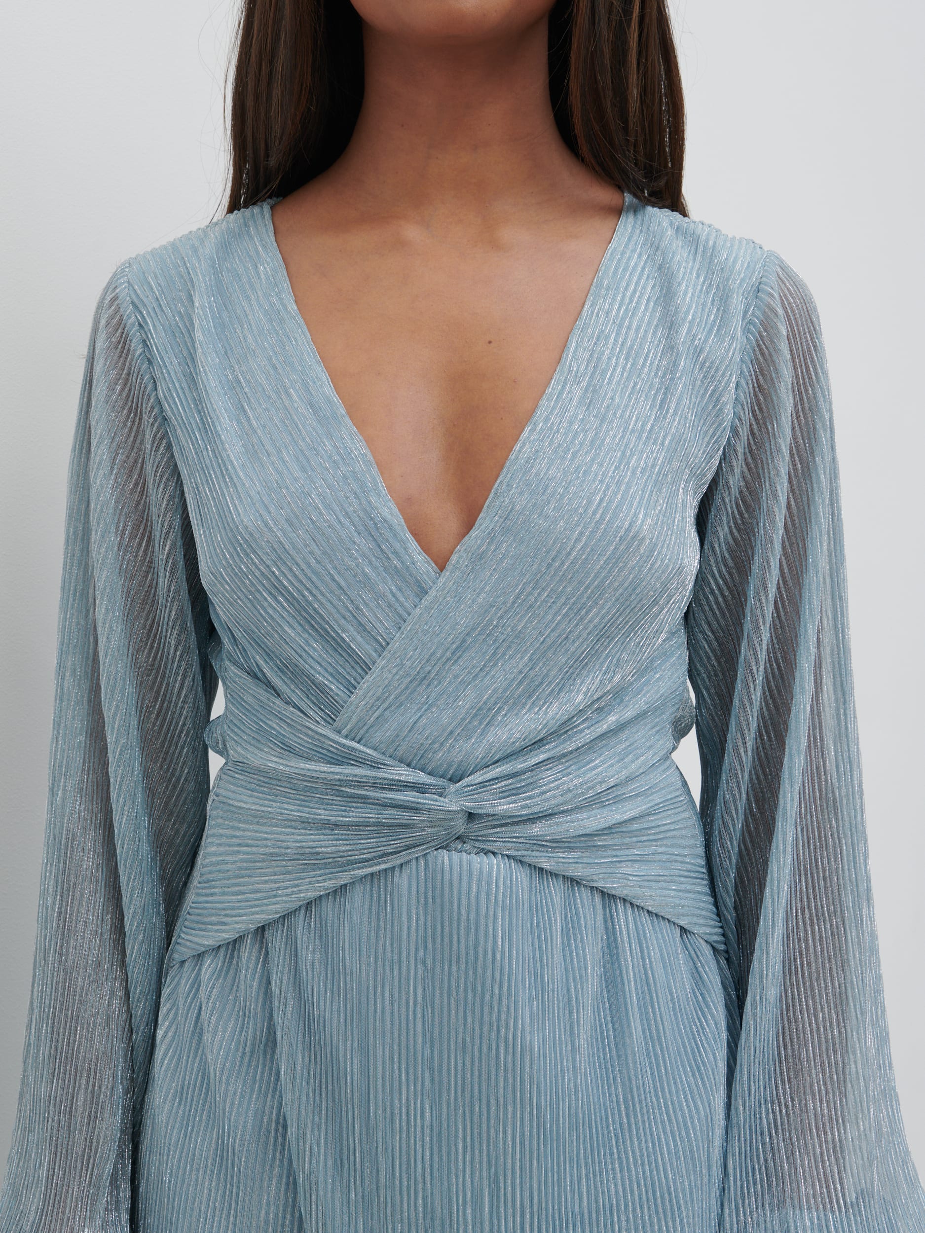 Friena Plisse Knot Contrast Dress - Blue Metallic - Image 2