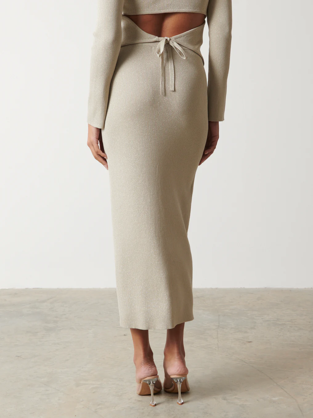 Gianna Metallic Knit Skirt - Metallic Champagne - Image 3