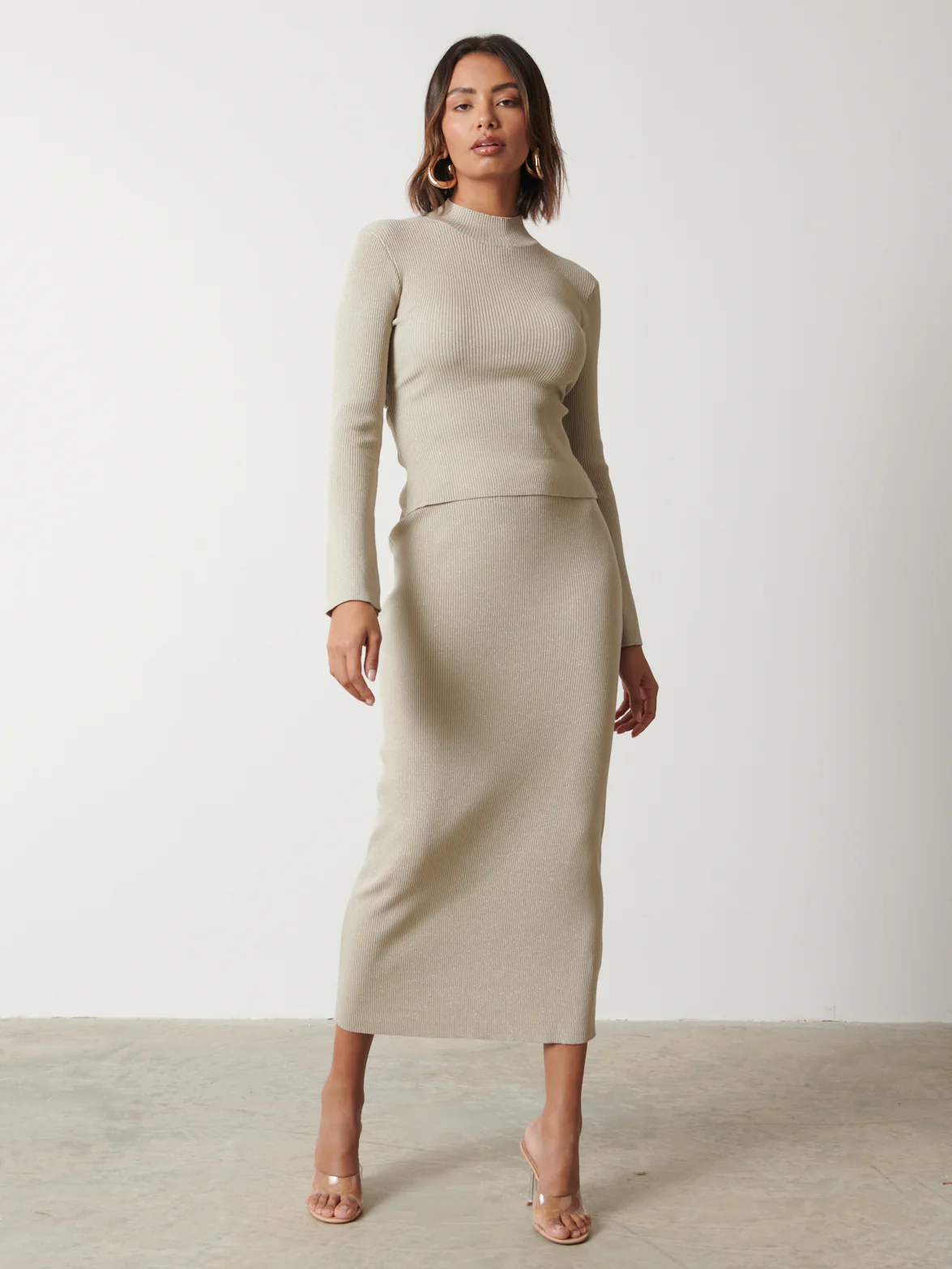 Gianna Metallic Knit Skirt - Metallic Champagne - Image 4
