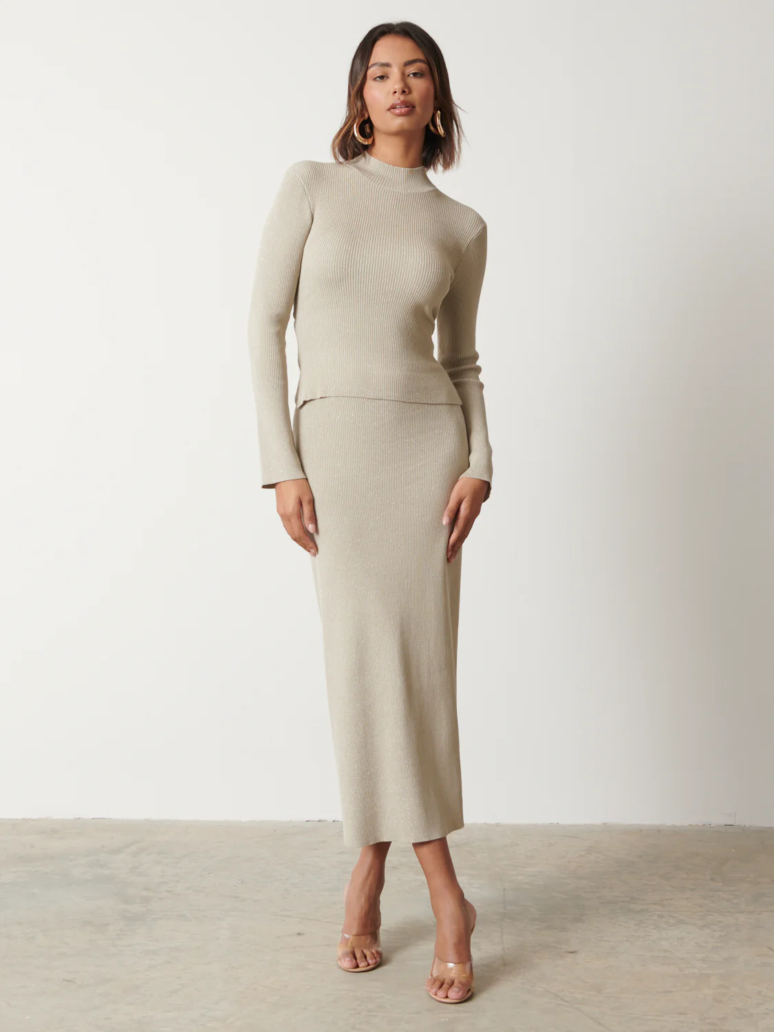 Gianna Tie Back Knit Top - Metallic Champagne - Image 2