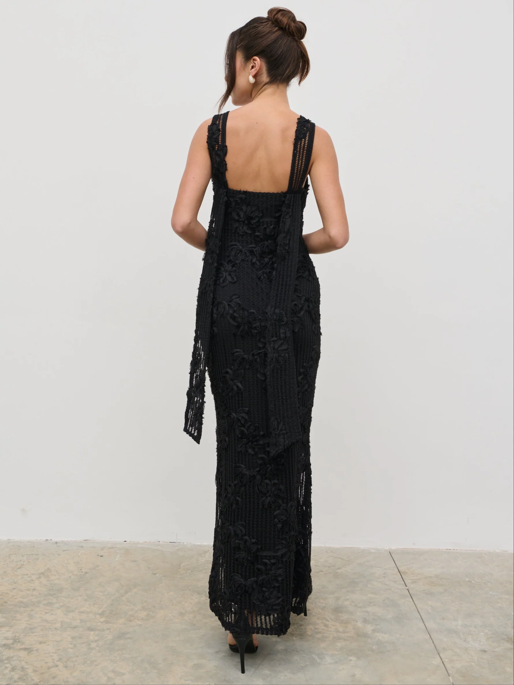Gigou Crochet Floral Maxi Dress - Black - Image 3