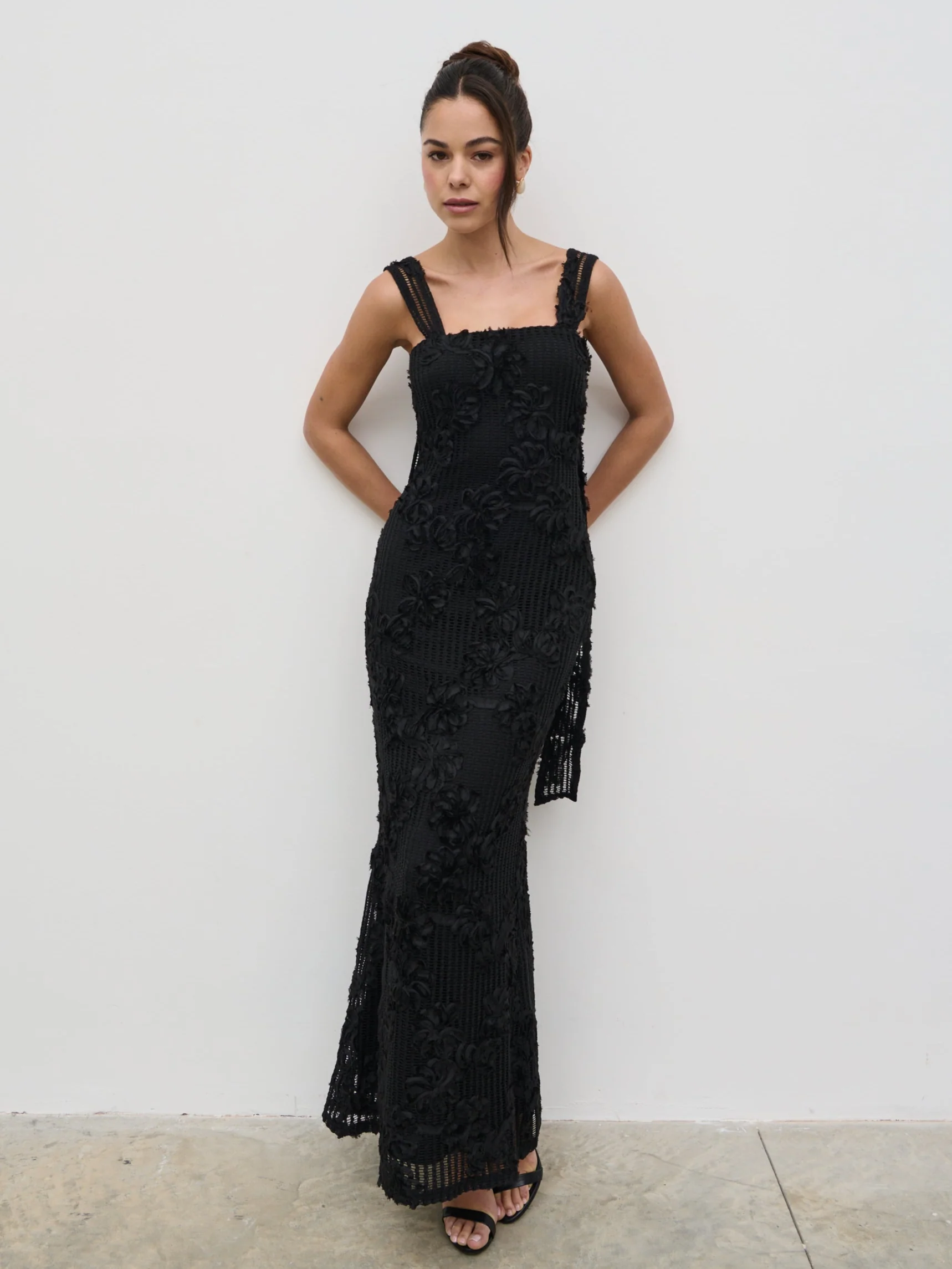 Gigou Crochet Floral Maxi Dress - Black - Image 7