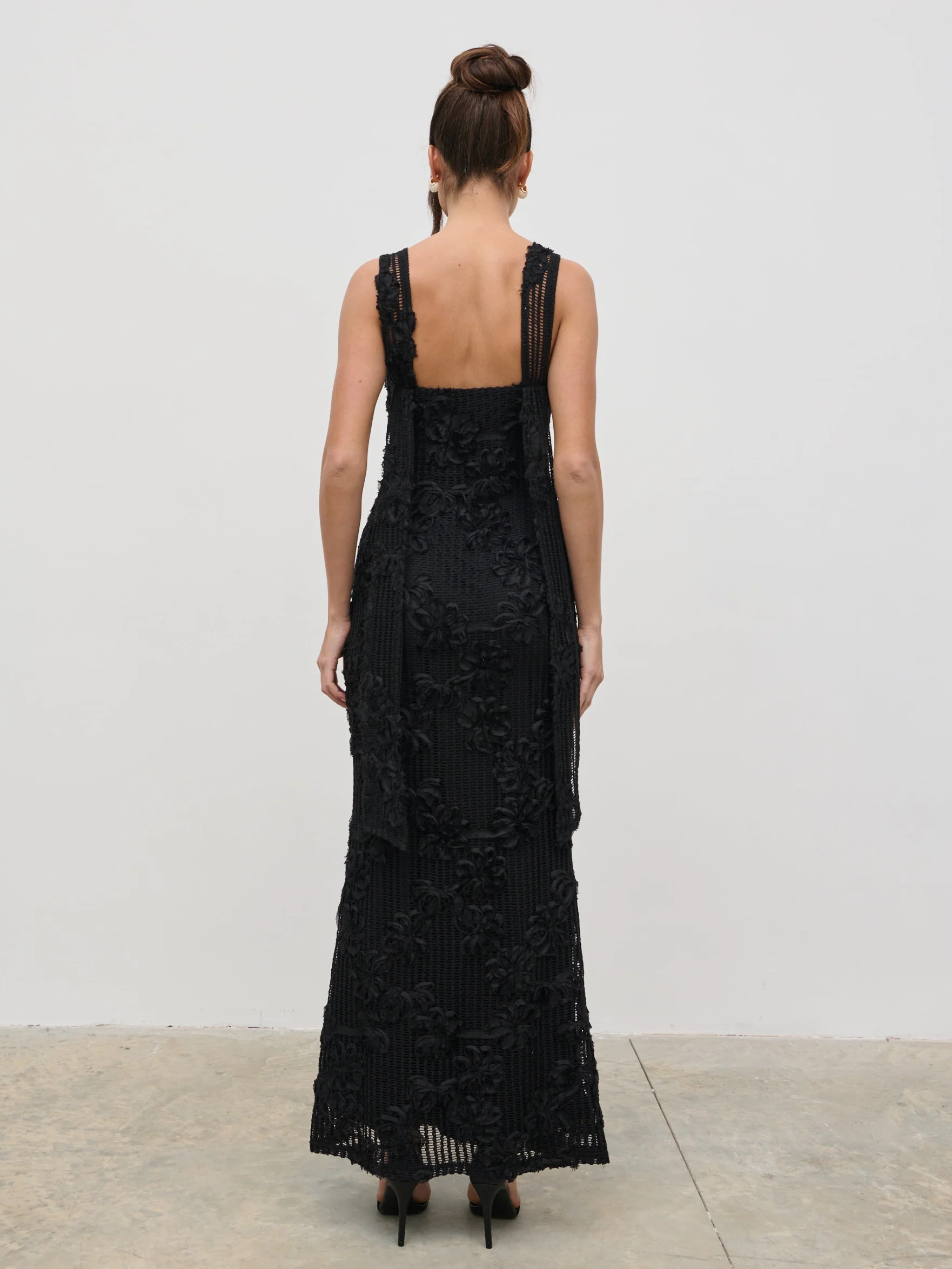 Gigou Crochet Floral Maxi Dress - Black - Image 8