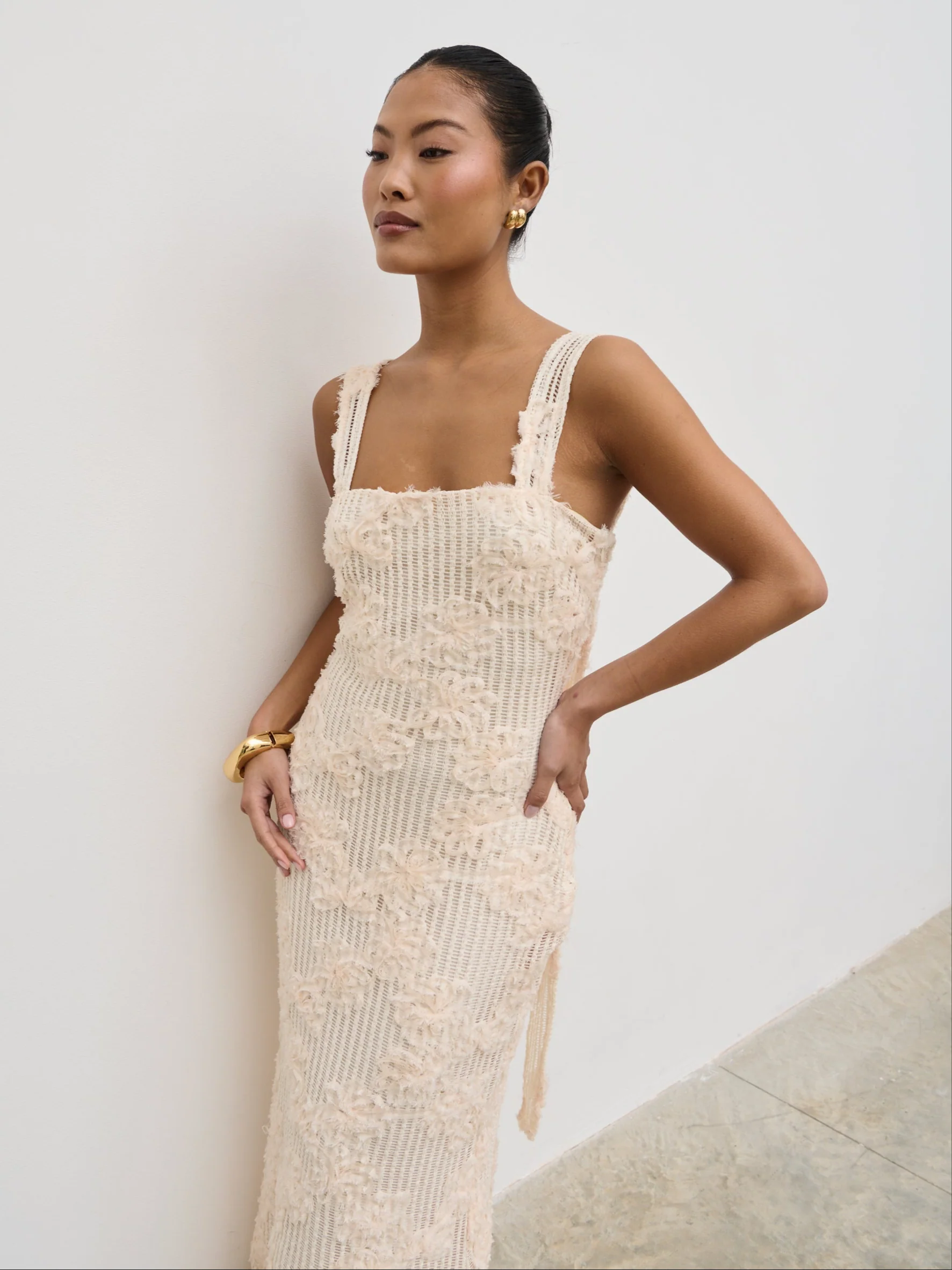 Gigou Crochet Floral Maxi Dress - Cream - Image 3