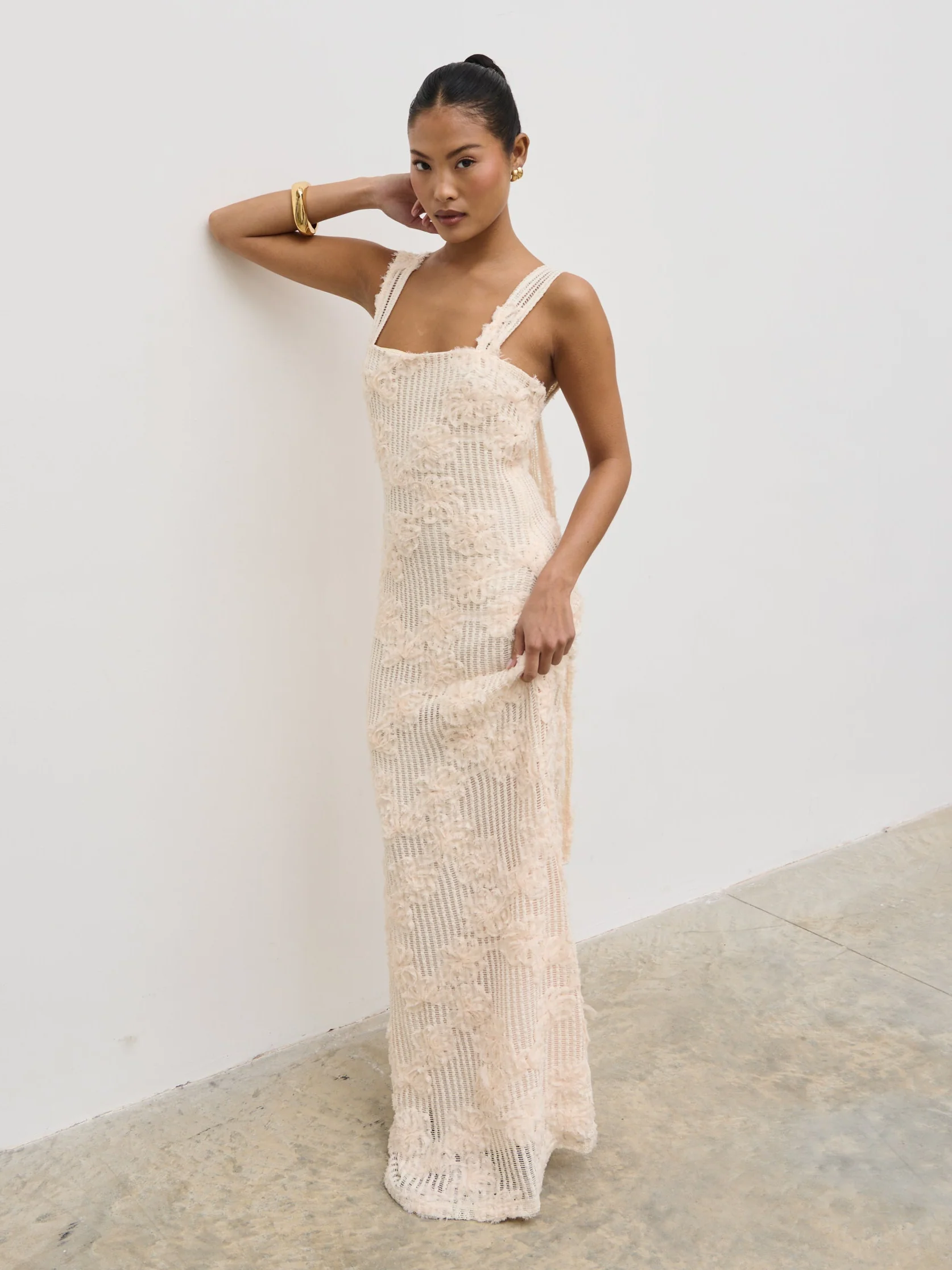 Gigou Crochet Floral Maxi Dress - Cream - Image 4