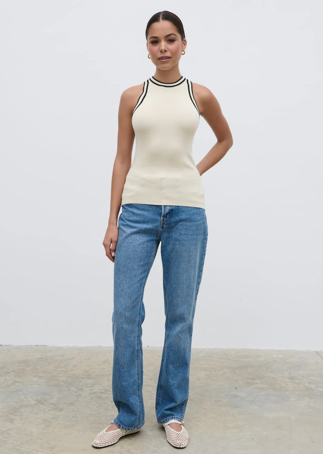 Gina Contrast Knit Top - Black and Cream - Image 3