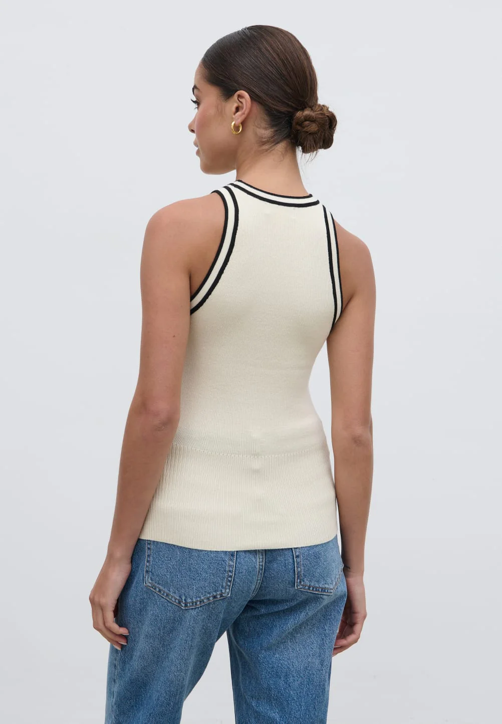 Gina Contrast Knit Top - Black and Cream - Image 4