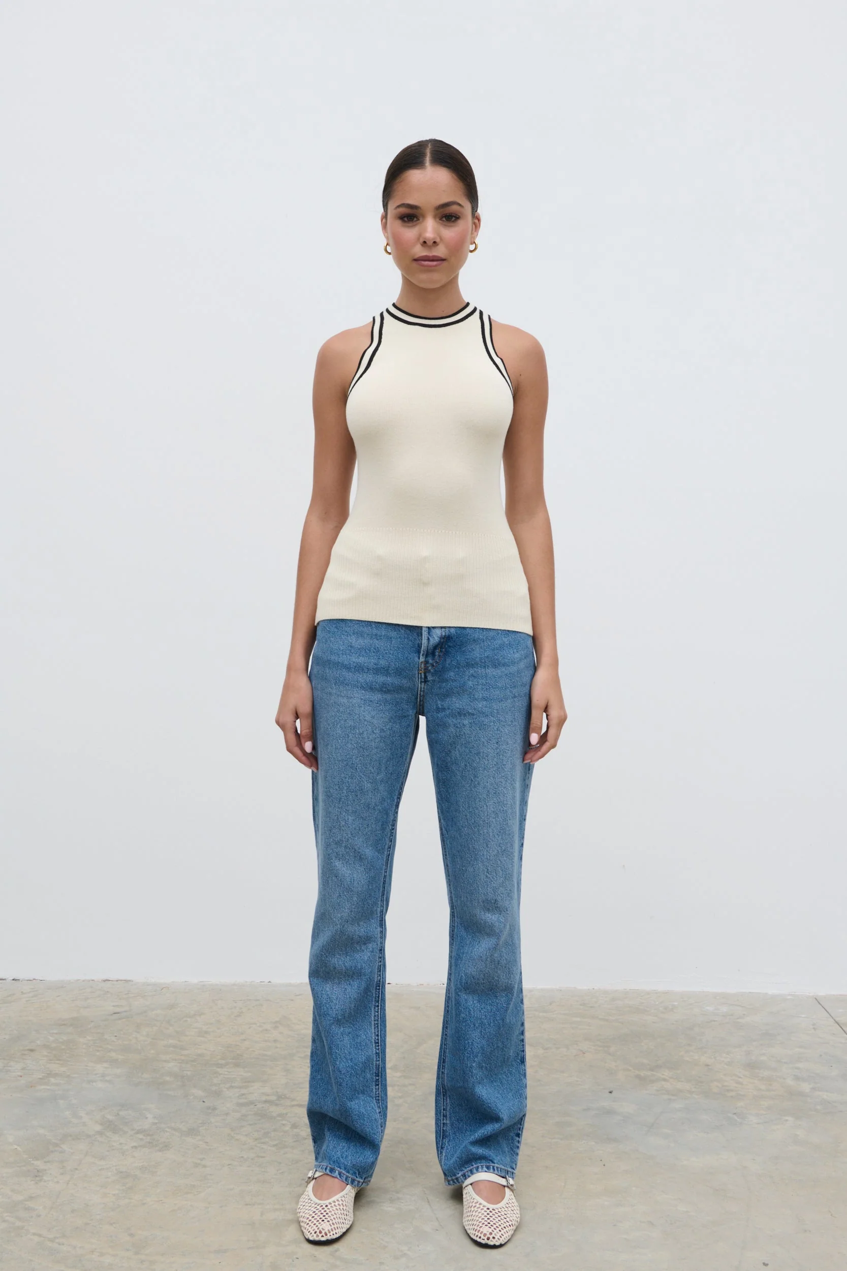 Gina Contrast Knit Top - Black and Cream - Image 5