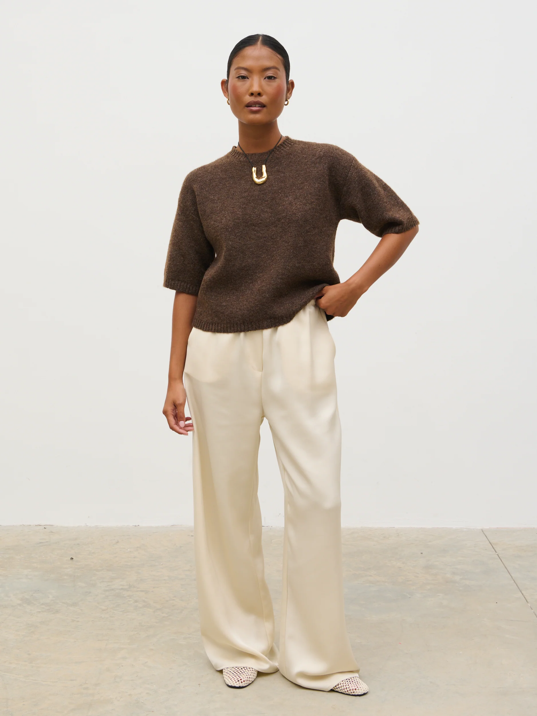 Gisella Short Sleeve Knit Top - Brown - Image 2