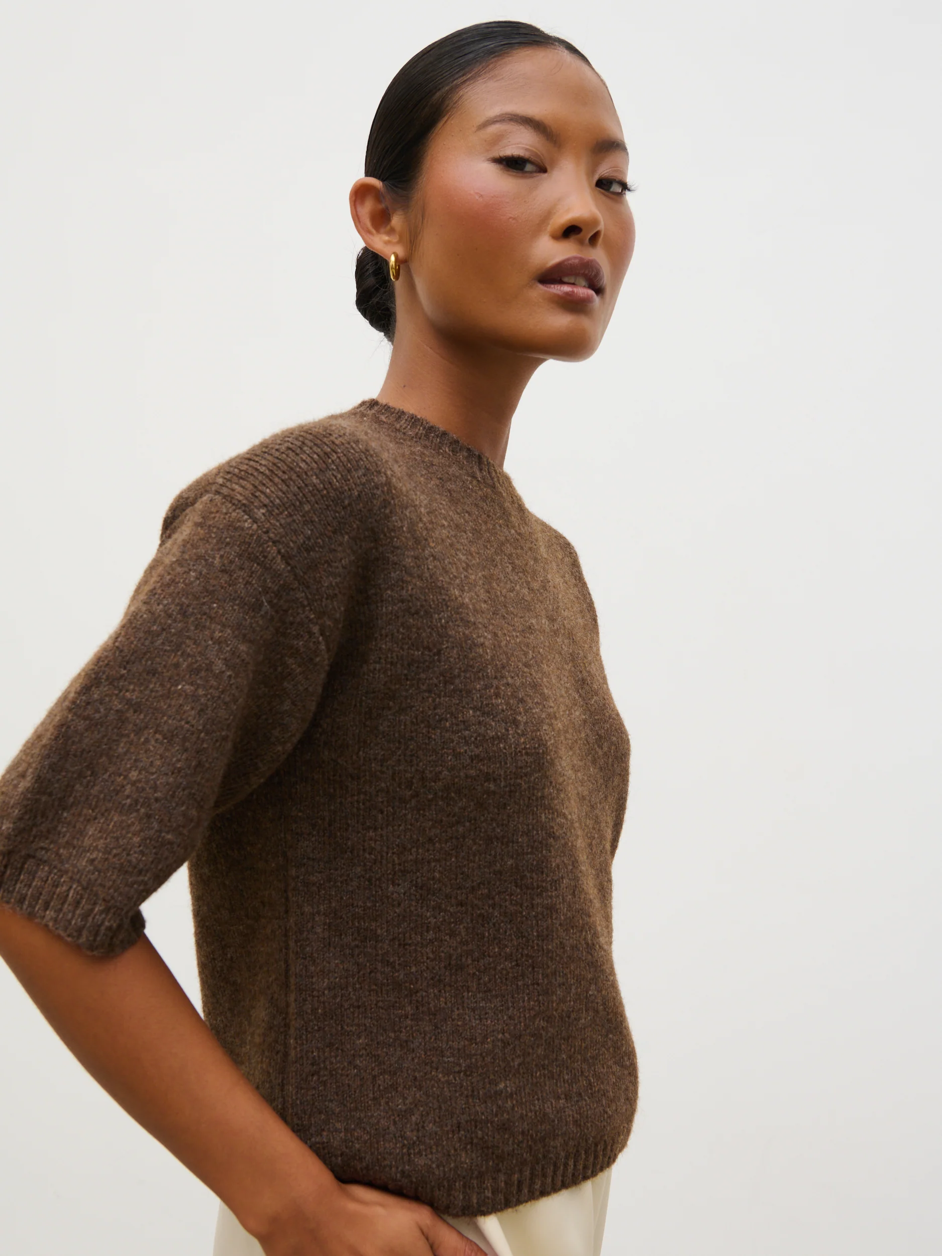 Gisella Short Sleeve Knit Top - Brown - Image 3