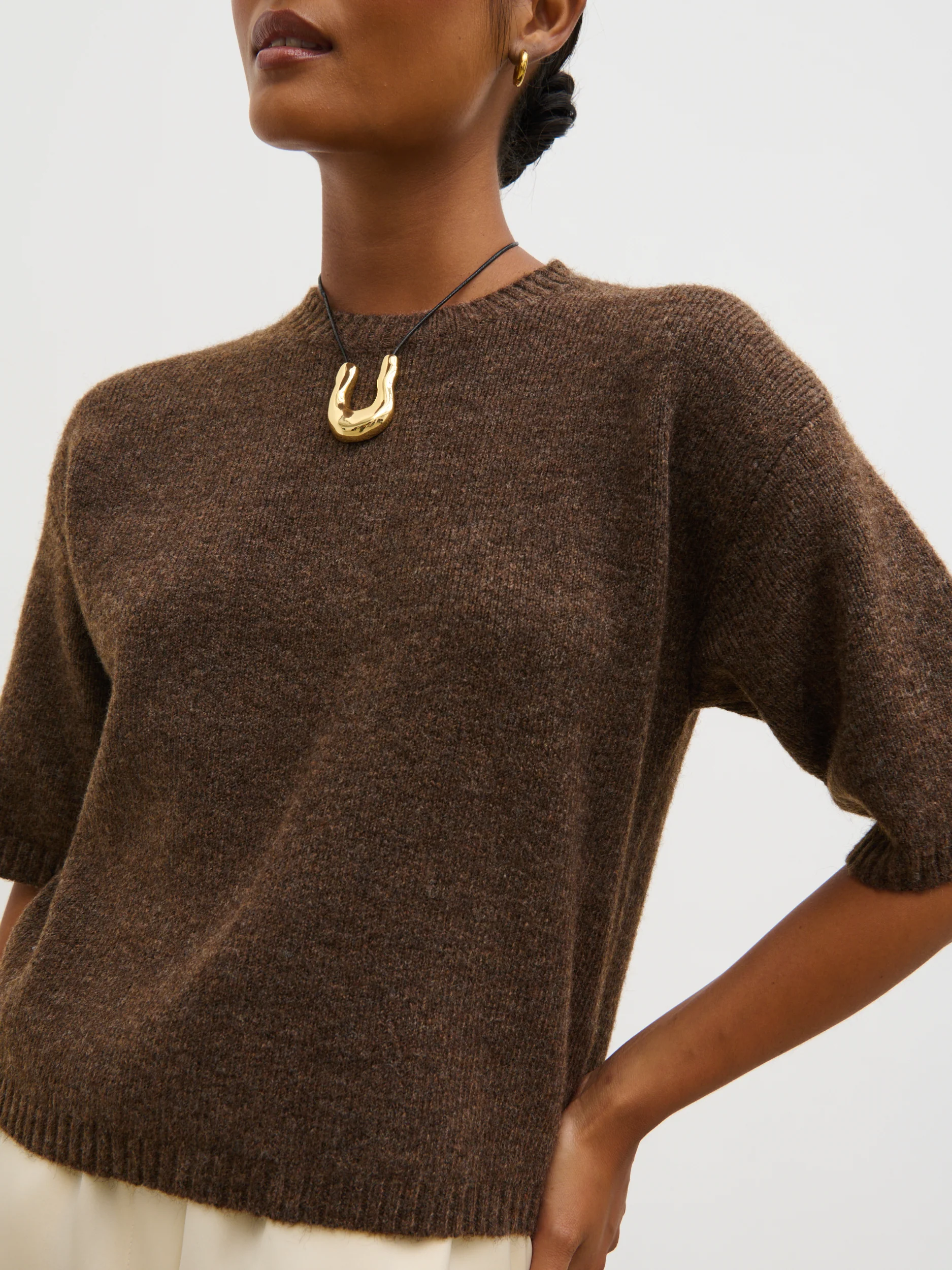 Gisella Short Sleeve Knit Top - Brown - Image 4