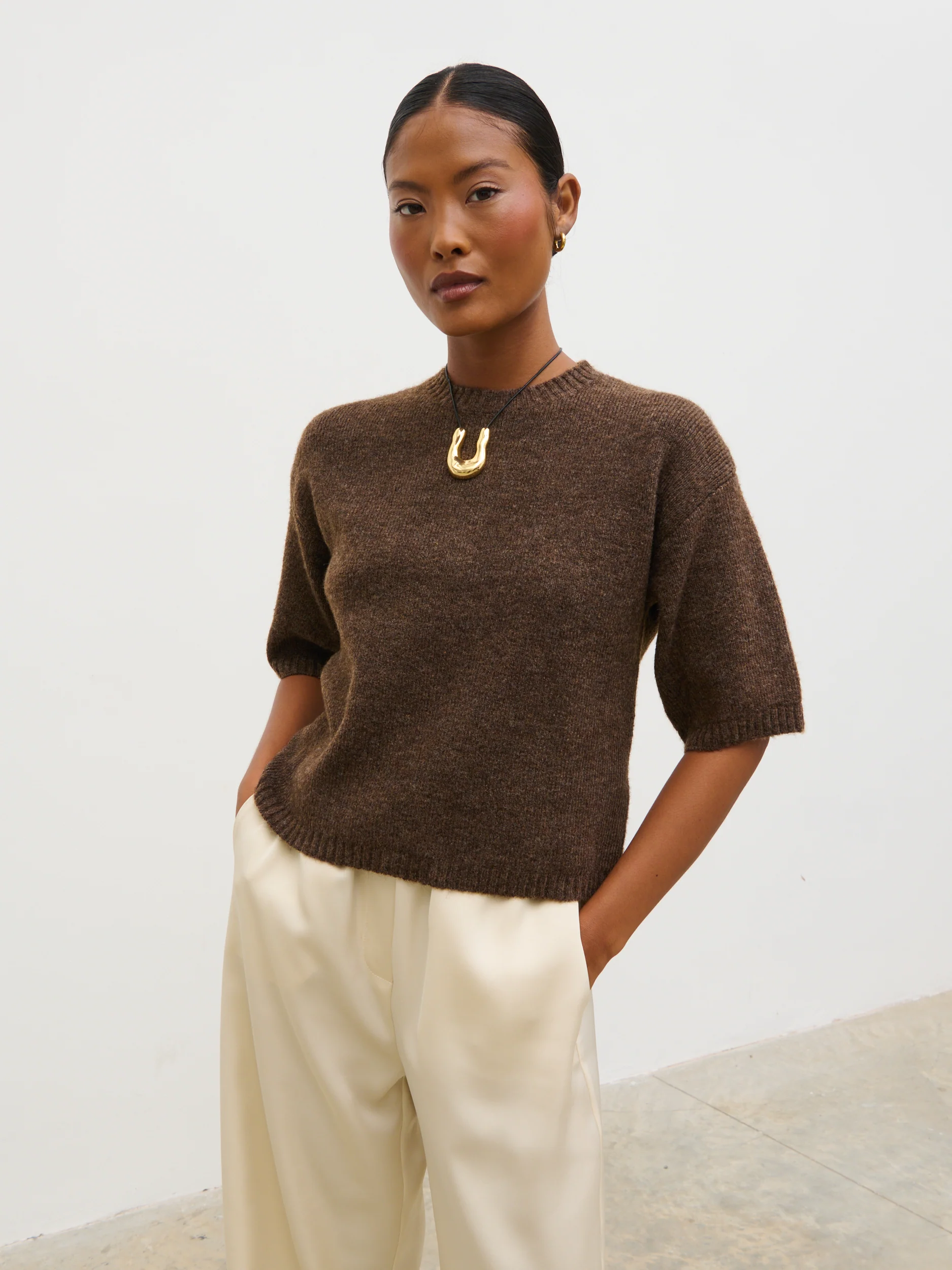 Gisella Short Sleeve Knit Top - Brown - Image 6
