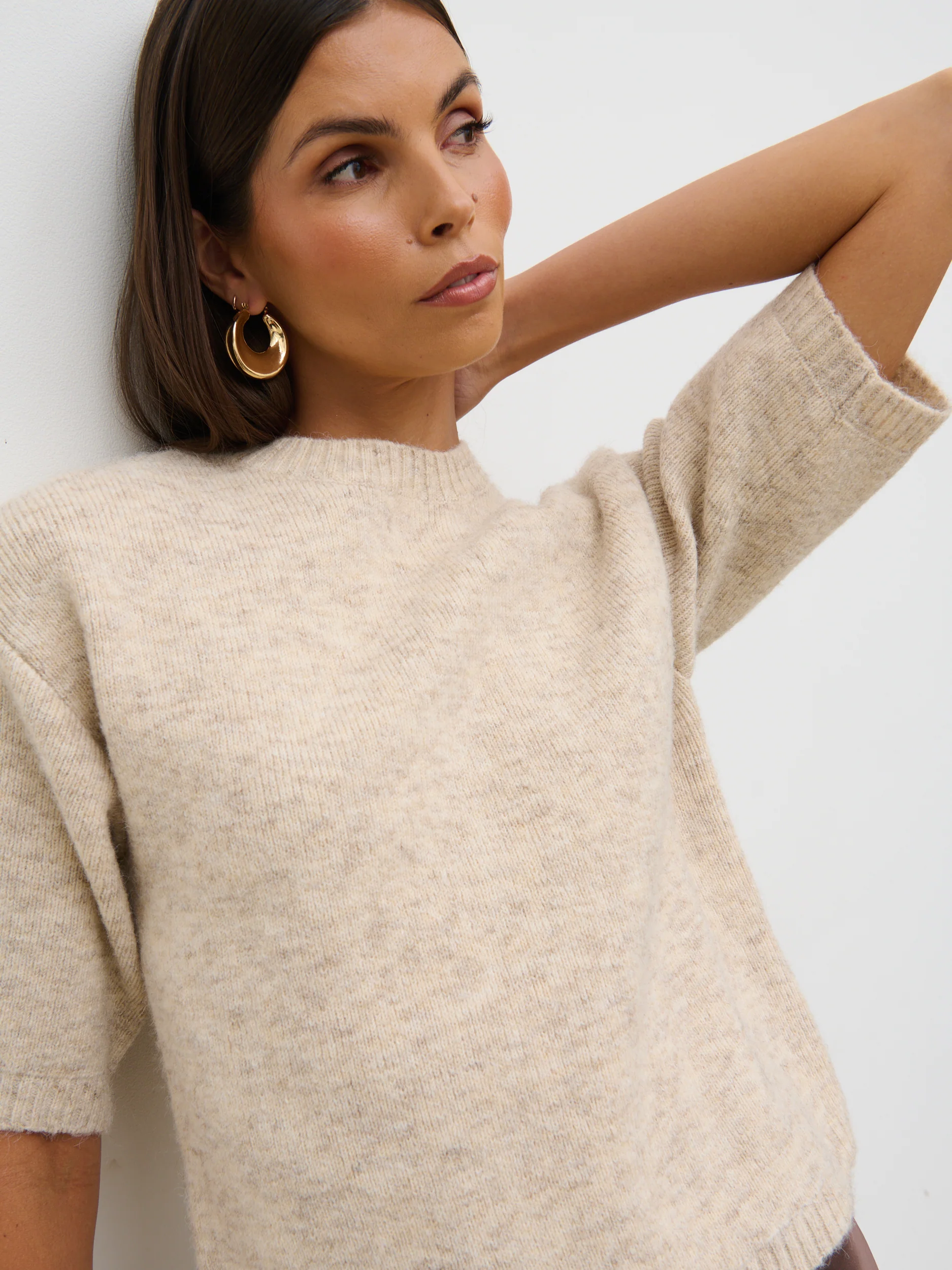 Gisella Short Sleeve Knit Top - Oatmeal - Image 2