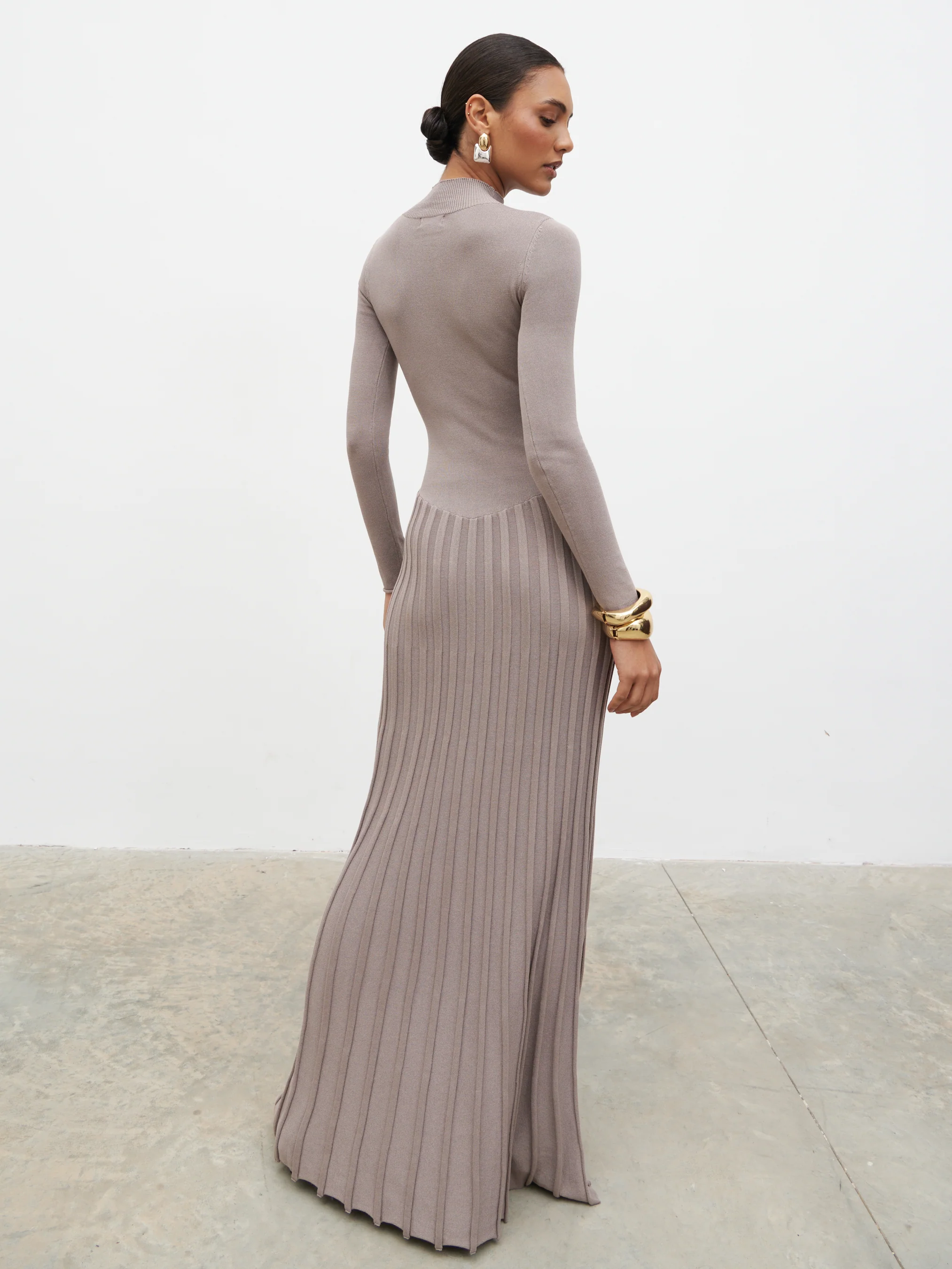 Gloria Fine Knit Pleated Maxi Dress - Dark Taupe - Image 10