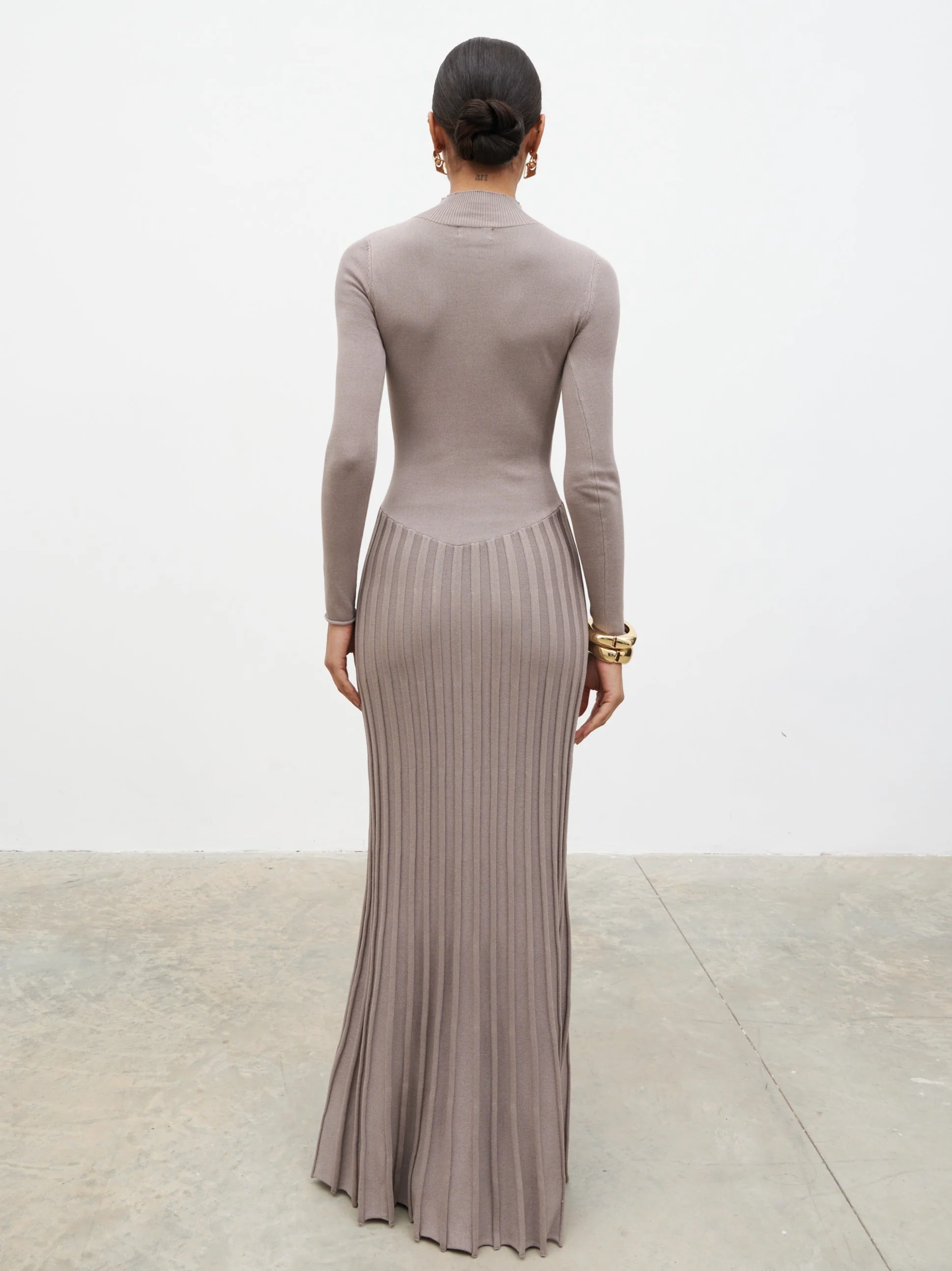 Gloria Fine Knit Pleated Maxi Dress - Dark Taupe - Image 9