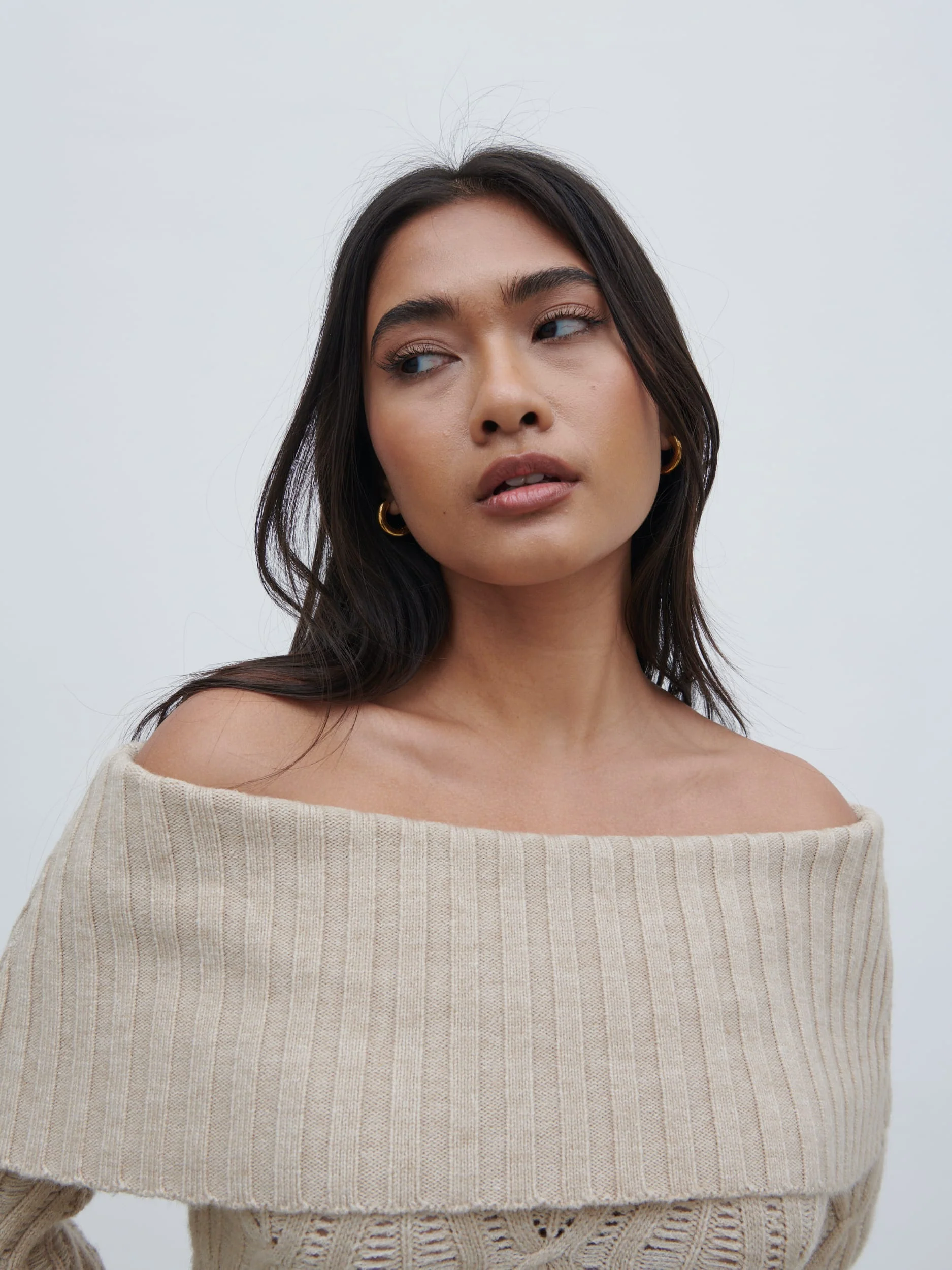 Grace Cable Knit Mini Dress - Taupe - Image 2