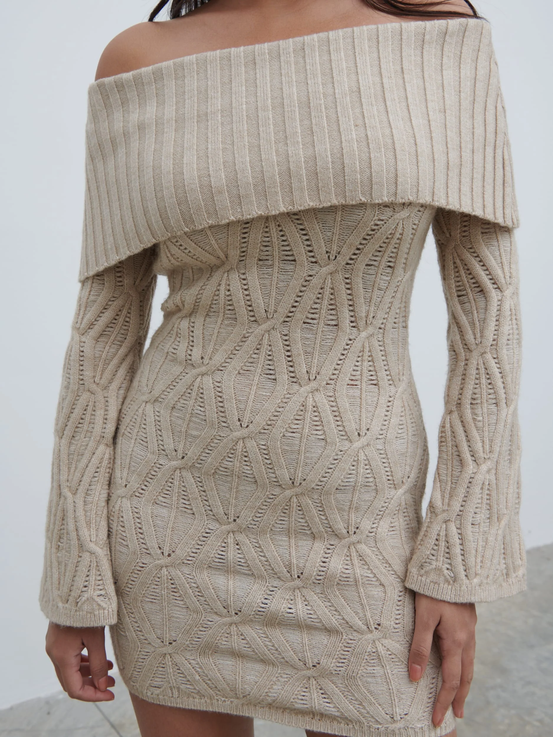 Grace Cable Knit Mini Dress - Taupe - Image 3