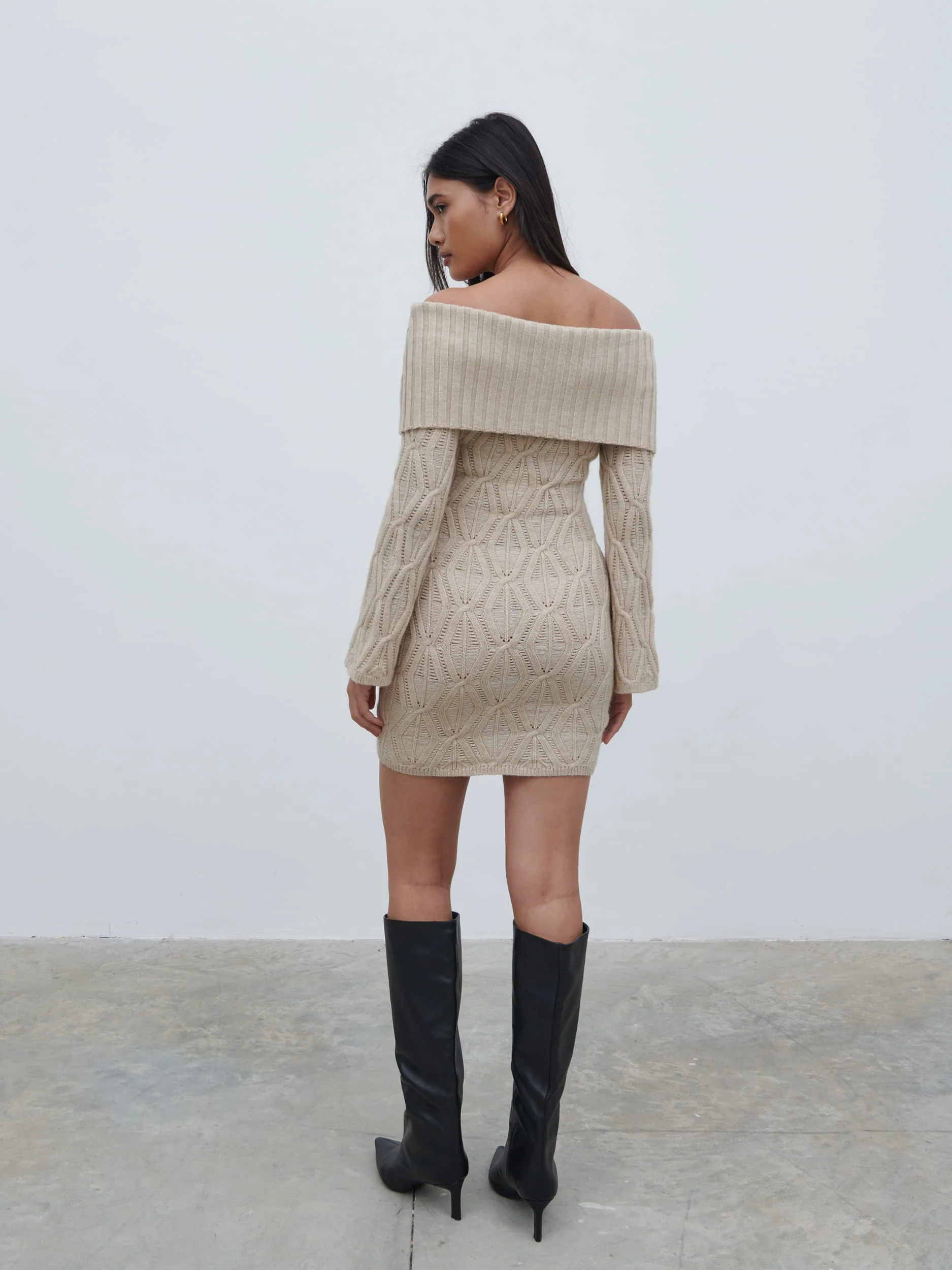 Grace Cable Knit Mini Dress - Taupe - Image 4