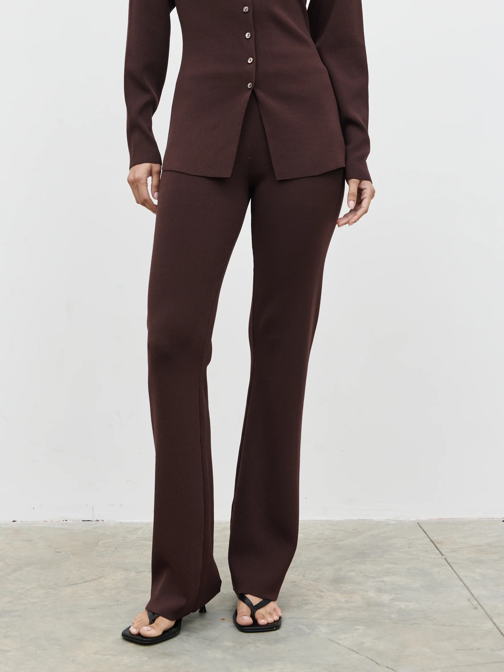 Gracelyn Knit Straight Leg Trousers - Chocolate Brown - Image 3