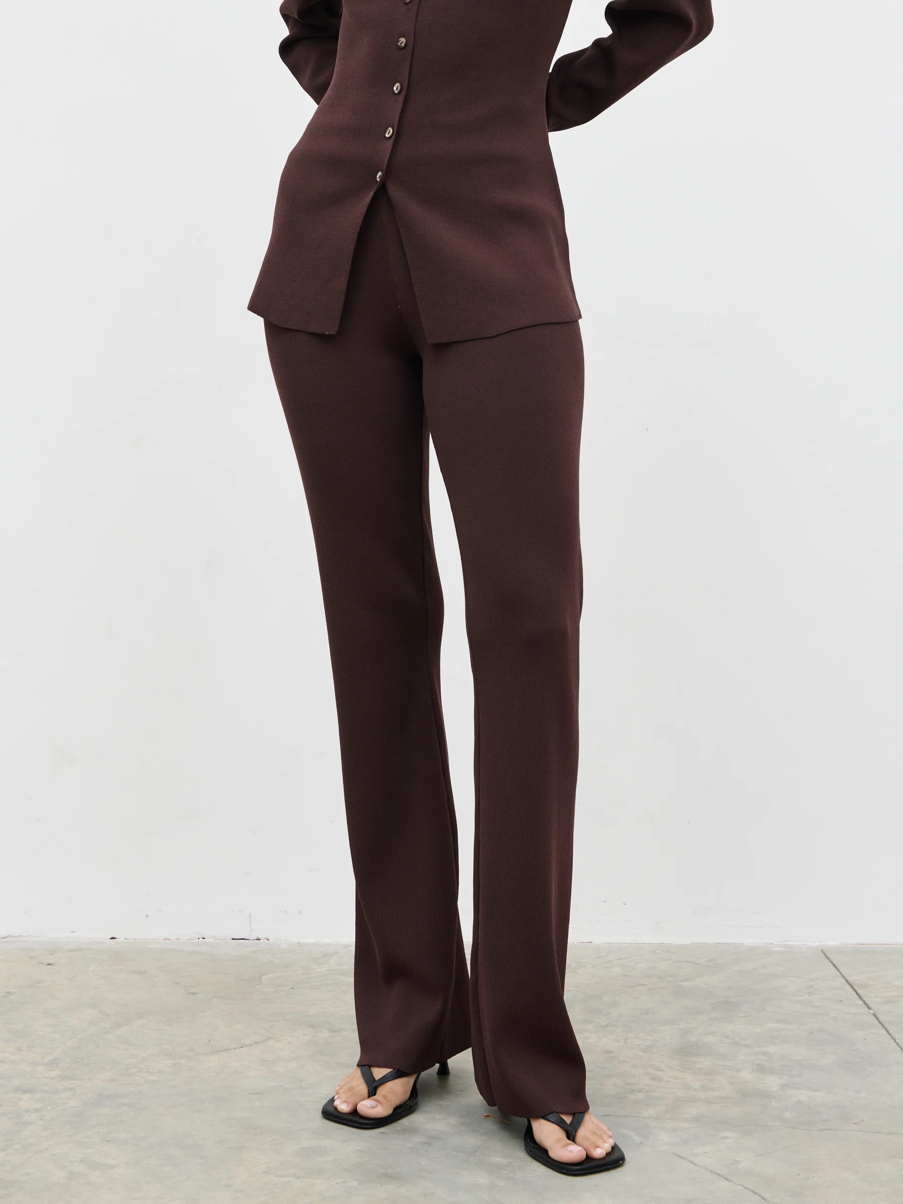 Gracelyn Knit Straight Leg Trousers - Chocolate Brown - Image 4