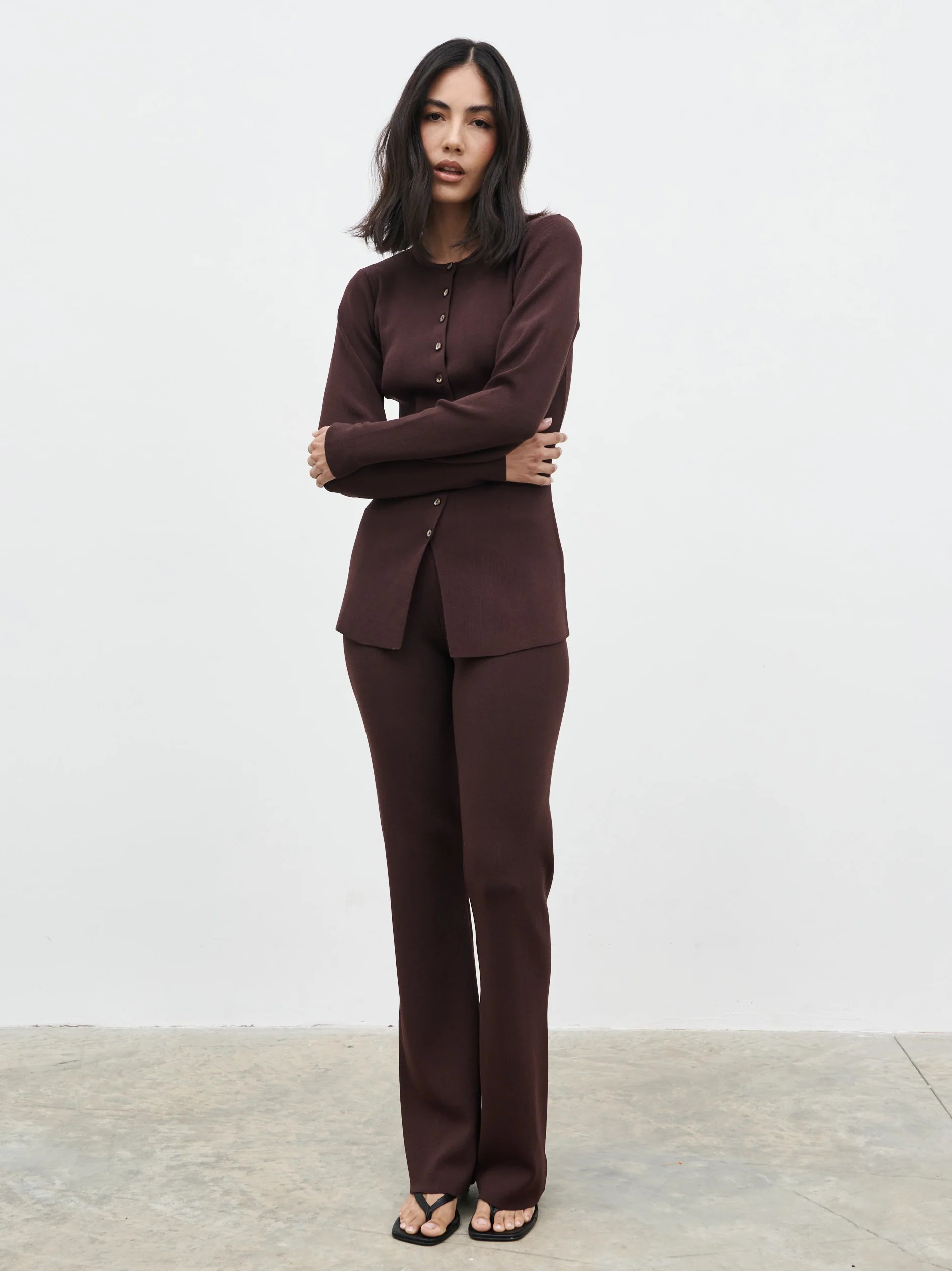 Gracelyn Knit Straight Leg Trousers - Chocolate Brown - Image 5