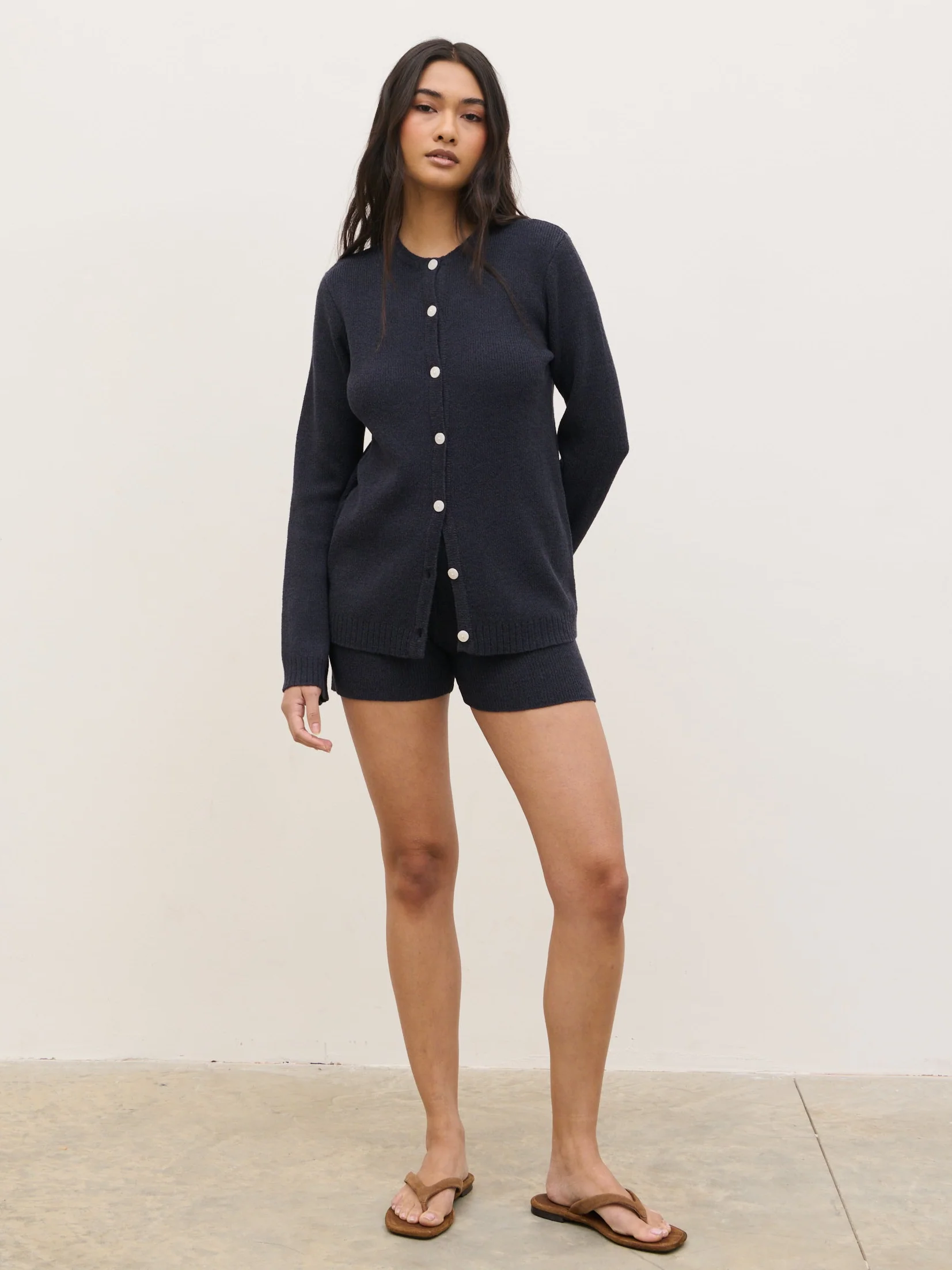 Gracie Fine Tape Knit Cardigan - Navy - Image 2