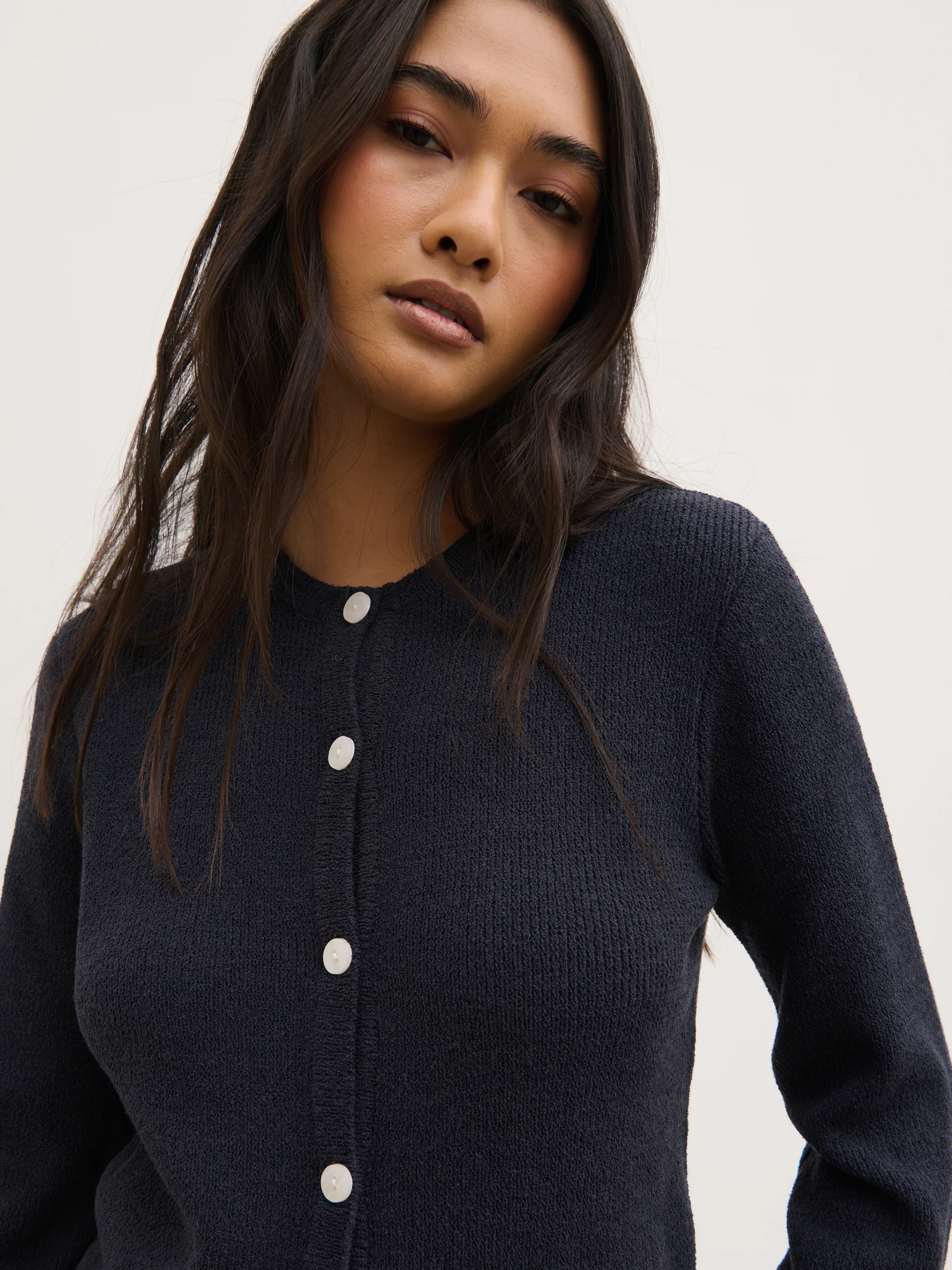 Gracie Fine Tape Knit Cardigan - Navy - Image 3