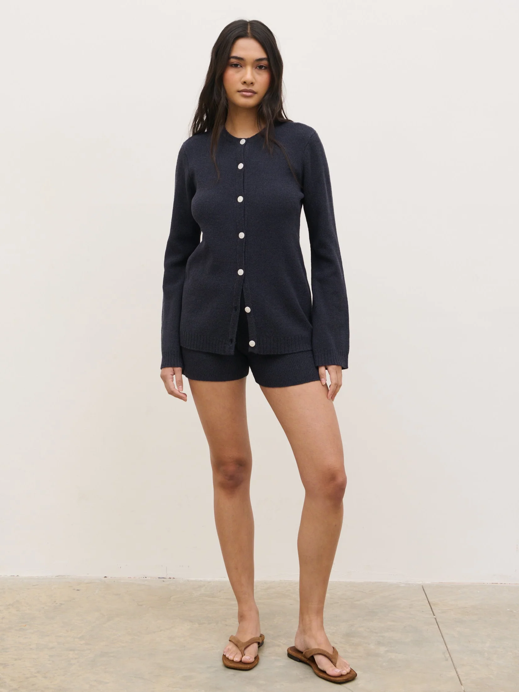 Gracie Fine Tape Knit Cardigan - Navy - Image 4