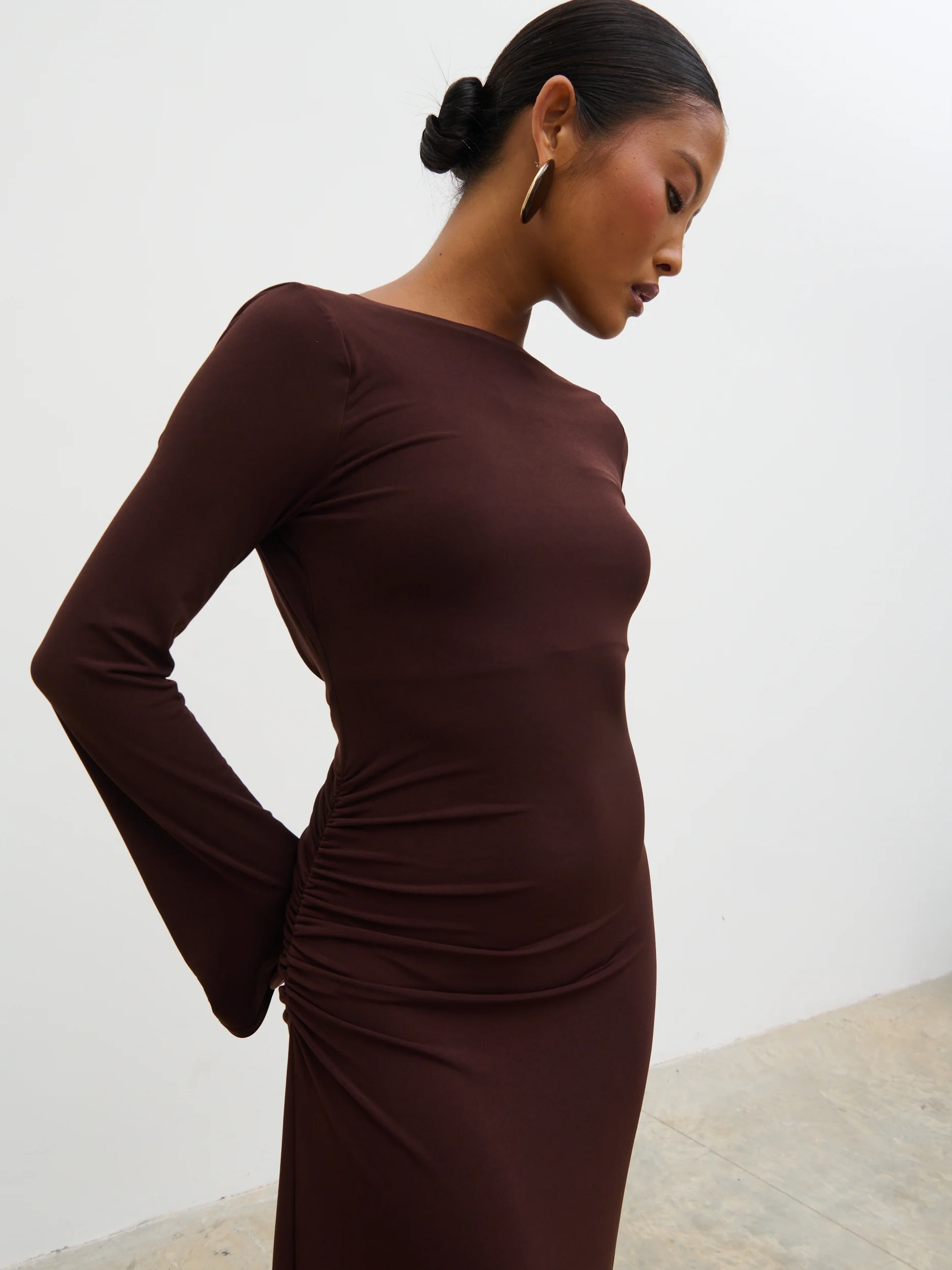 Hadley Cowl Back Jersey Maxi Dress - Brown - Image 3